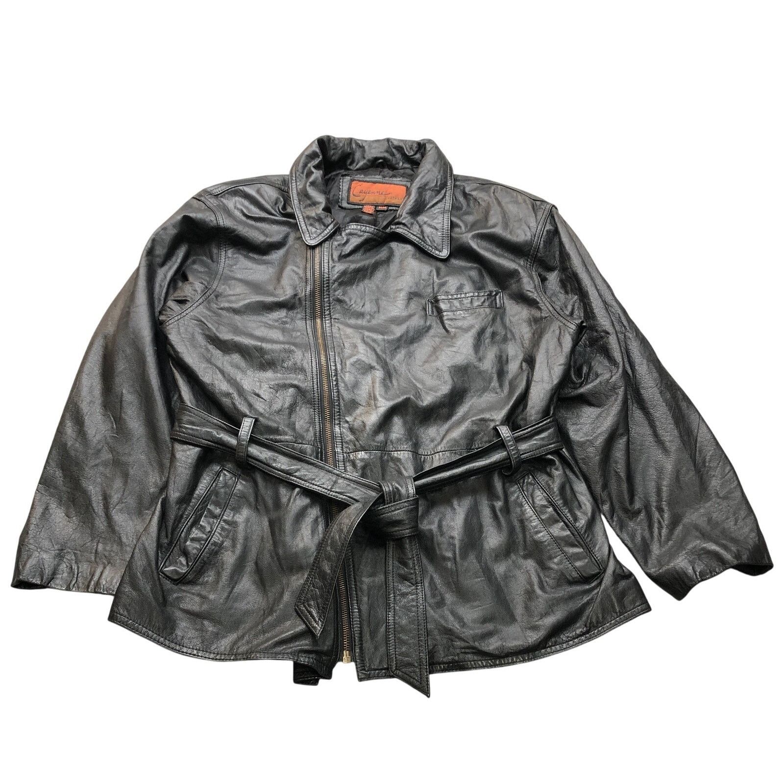 Other Vintage Cayenne Leather Belted Biker Jacket Womens M Black Size M / US 6-8 / IT 42-44 - 1 Thumbnail