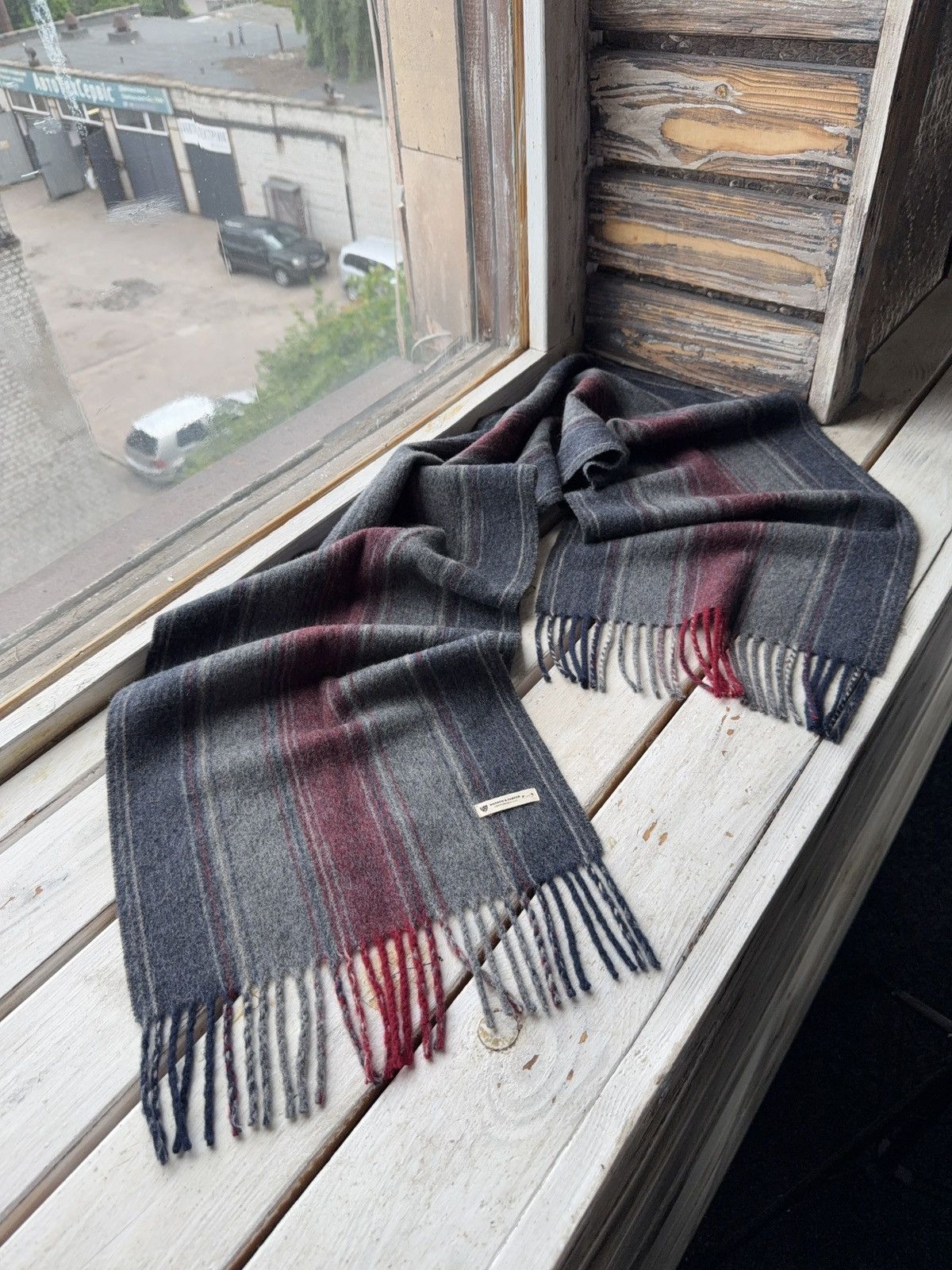 Other Warren & Parker Wool Scarf – Gray Red Striped Fringe Vintage Size ONE SIZE - 1 Thumbnail
