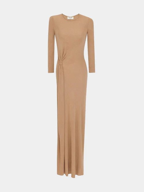 Saint Laurent Paris o1s1wg111124 Long Dress in Jersey in Camel Size M / US 6-8 / IT 42-44 - 1 Thumbnail