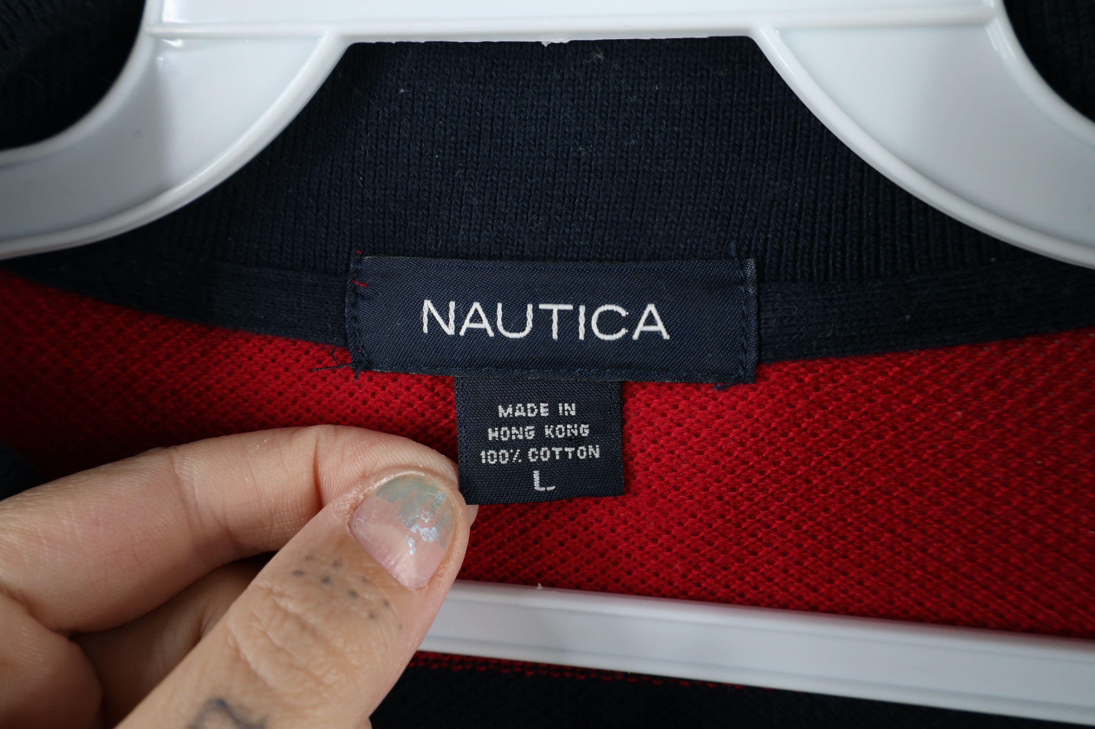 Nautica × Vintage Vintage 90s Nautica Thermal Waffle Knit Long Sleeve Polo Size US L / EU 52-54 / 3 - 6 Thumbnail