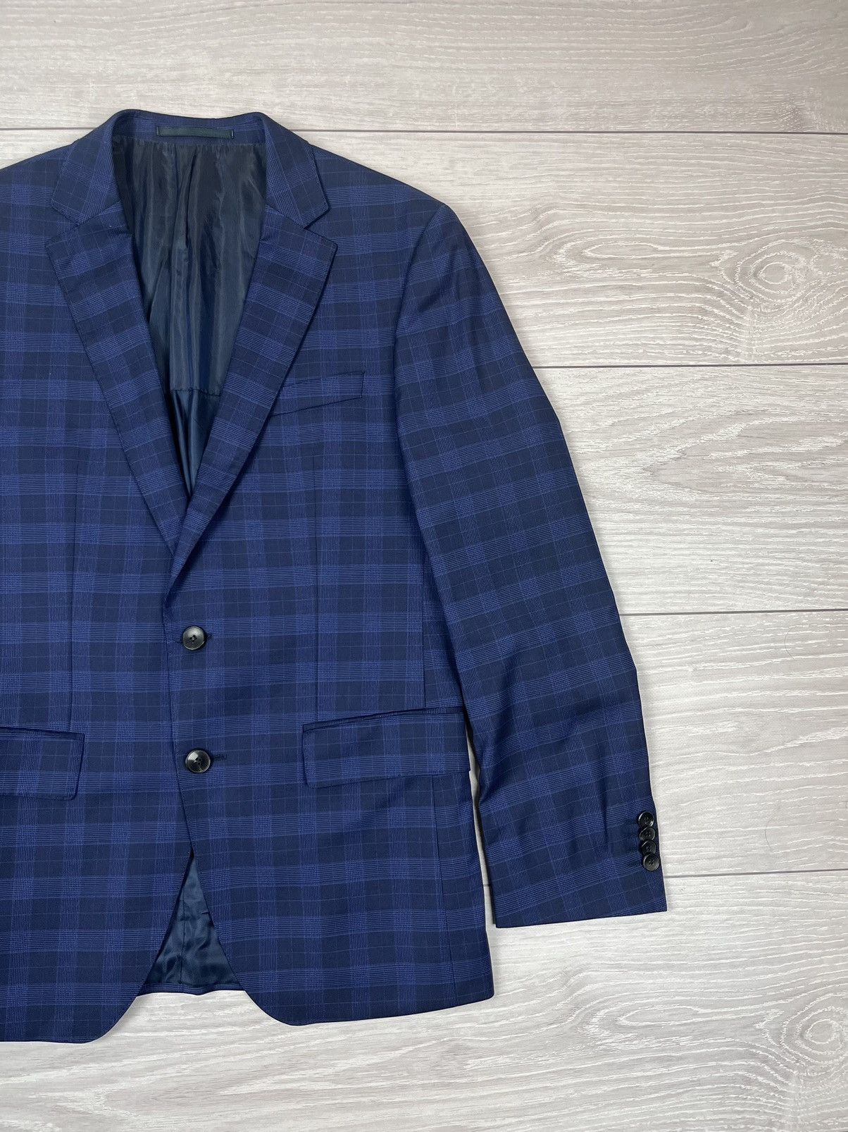 Hugo Boss Hugo Boss Wool/Silk Plaid Blue Two Buttons Suit Blazer Pants Size 36R - 4 Thumbnail