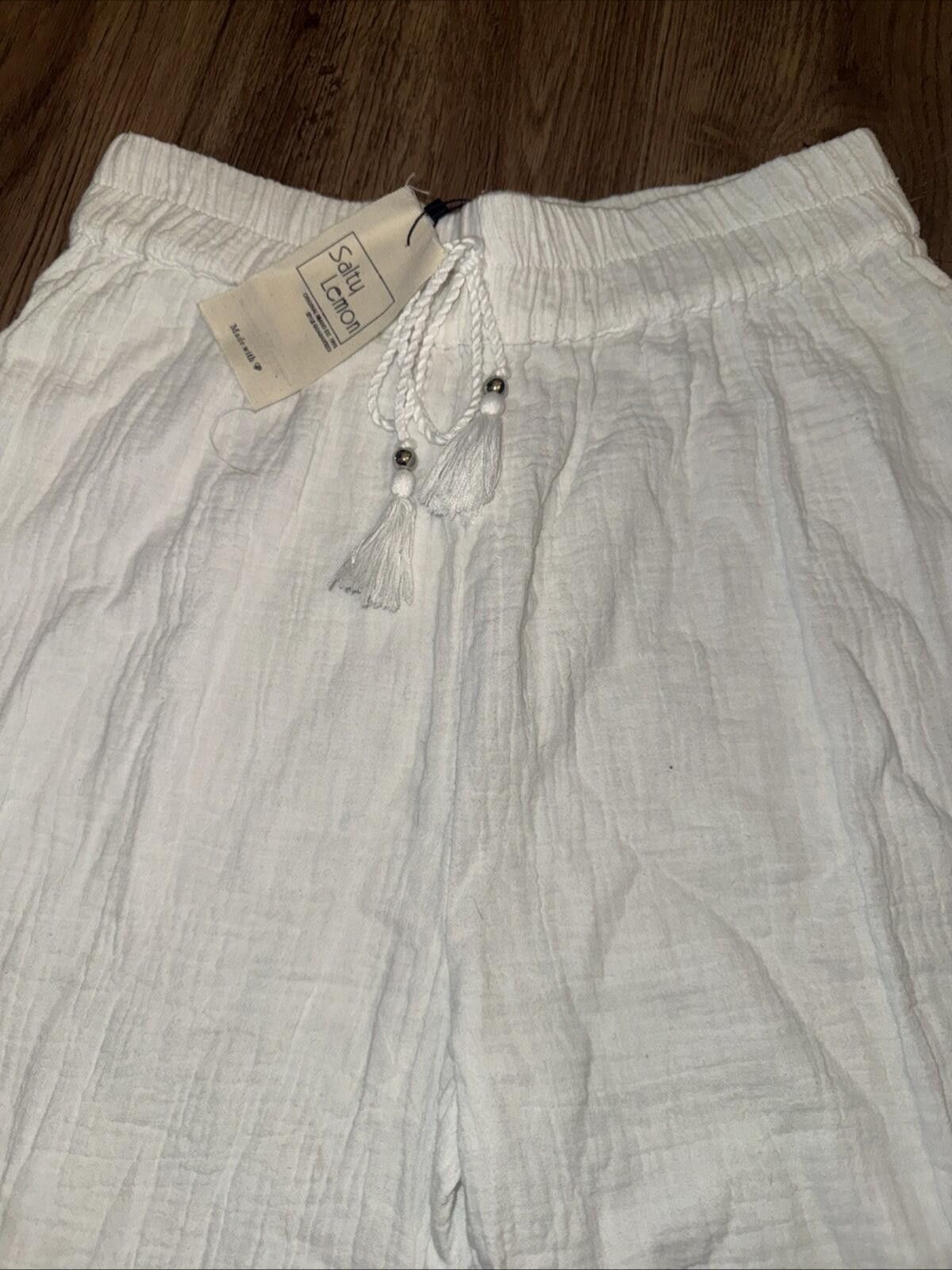 Other Salty Lemon White Gauze Coastal Boho Beach Wide Leg Pants Size 32" / US 10 / IT 46 - 5 Thumbnail
