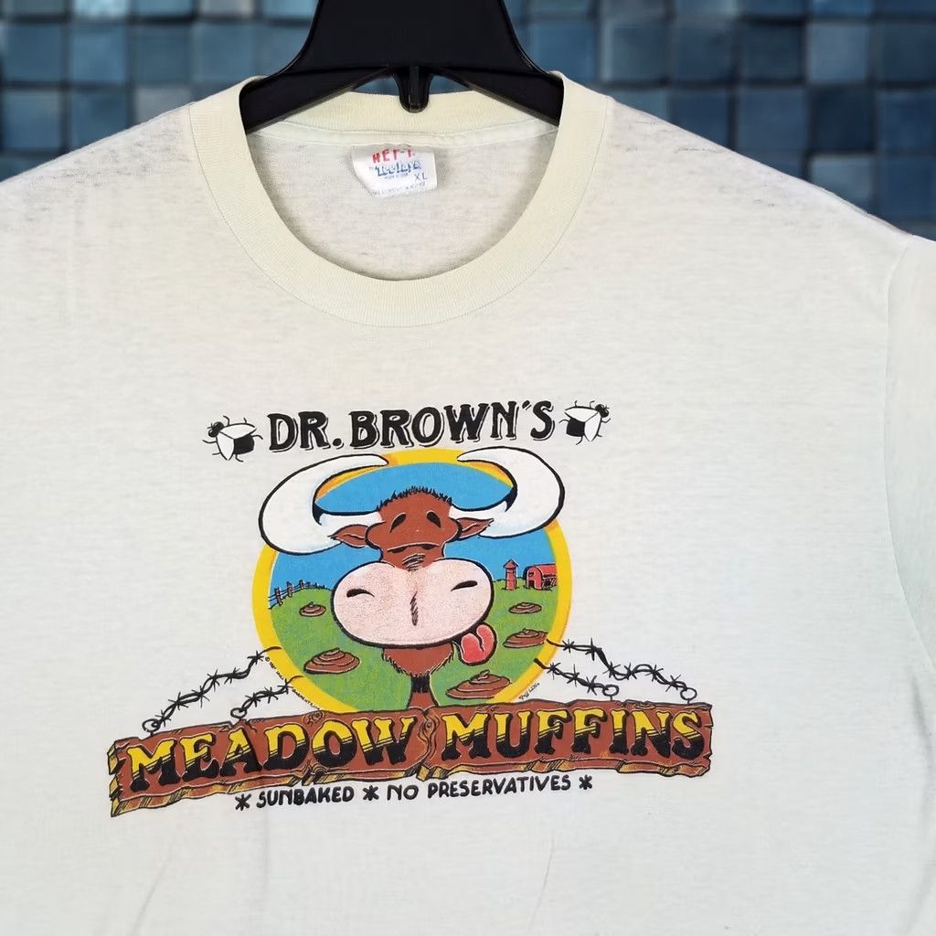 Vintage Vintage Meadow Muffins Shirt Men XL Ivory Cotton 90s Cowboys Hippie Funny Slim T-Shirt Mens Size US XL / EU 56 / 4 - 1 Thumbnail