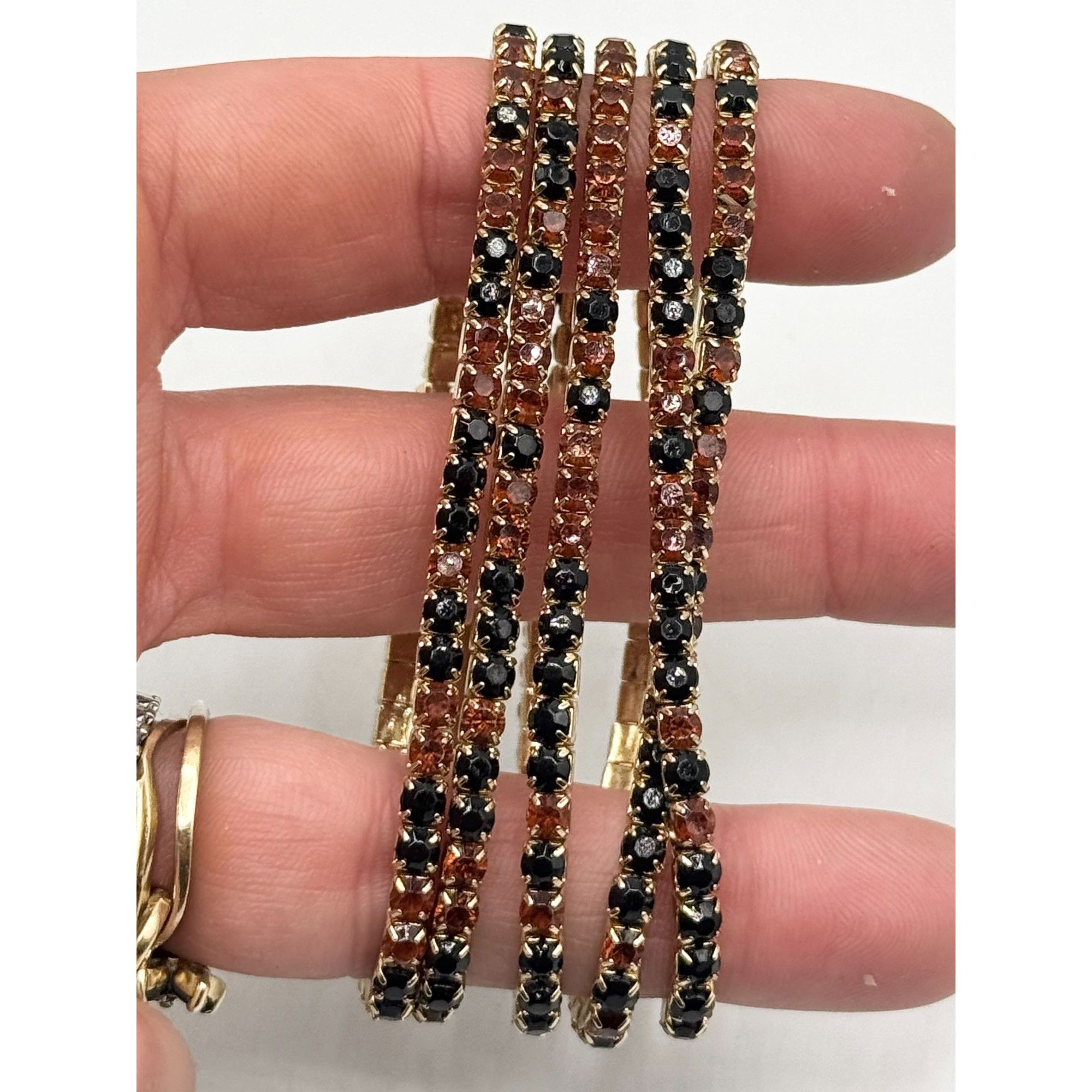 Vintage Vintage brown & black rhinestone stretch five strand bracele Size ONE SIZE - 6 Thumbnail