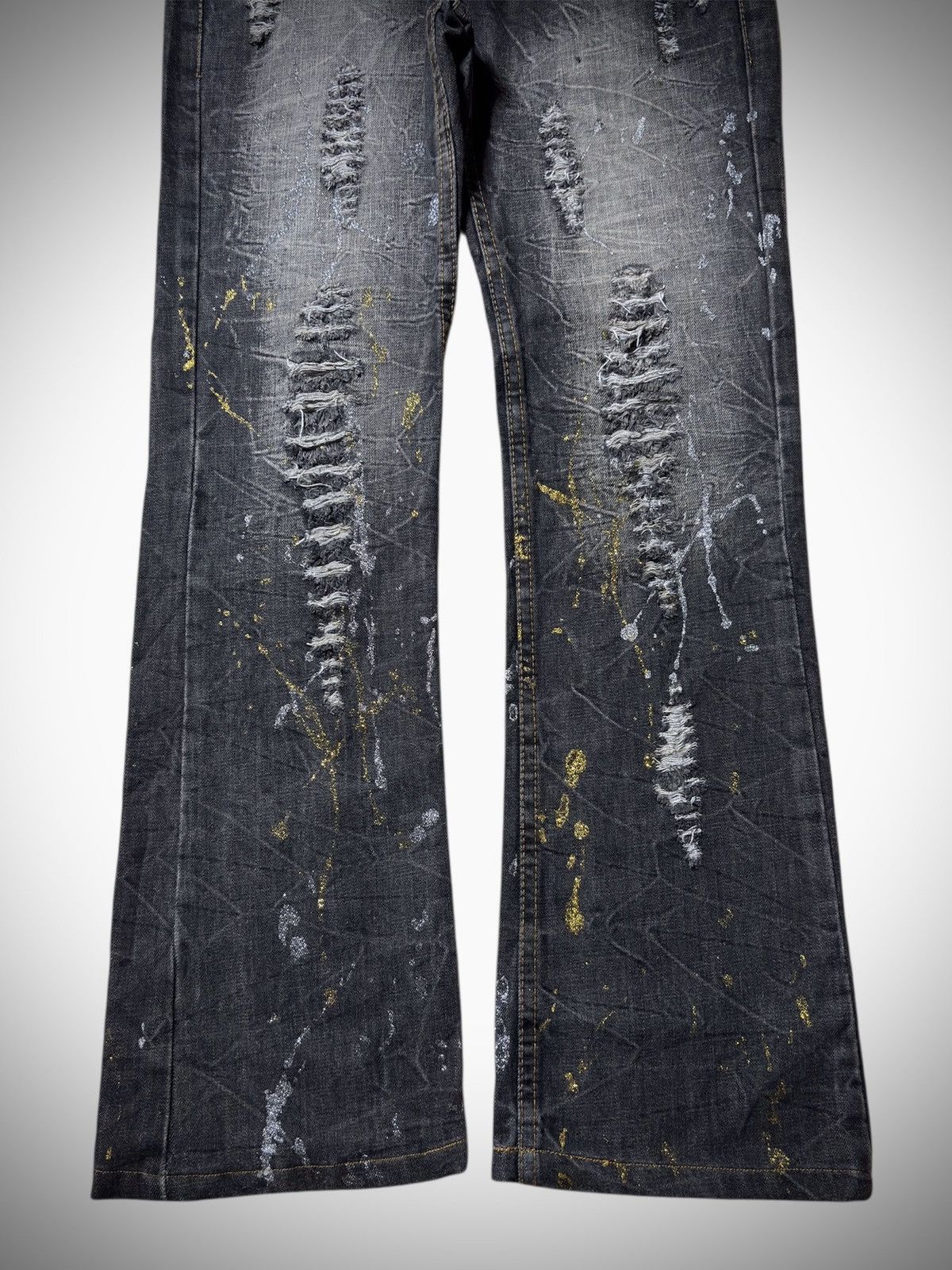 Japanese Brand 2000’s K.U.I - Japanese Archive’s Splash Ripped Flared Jeans Size US 30 / EU 46 - 3 Thumbnail