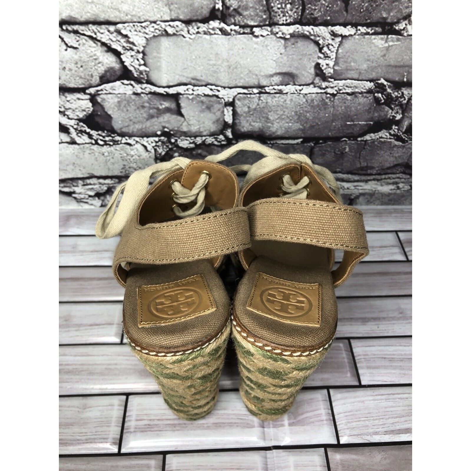Tory Burch Tory Burch Taupe Canvas Textile Green Tan Espadrilles Wedge Size US 10 / IT 40 - 5 Thumbnail