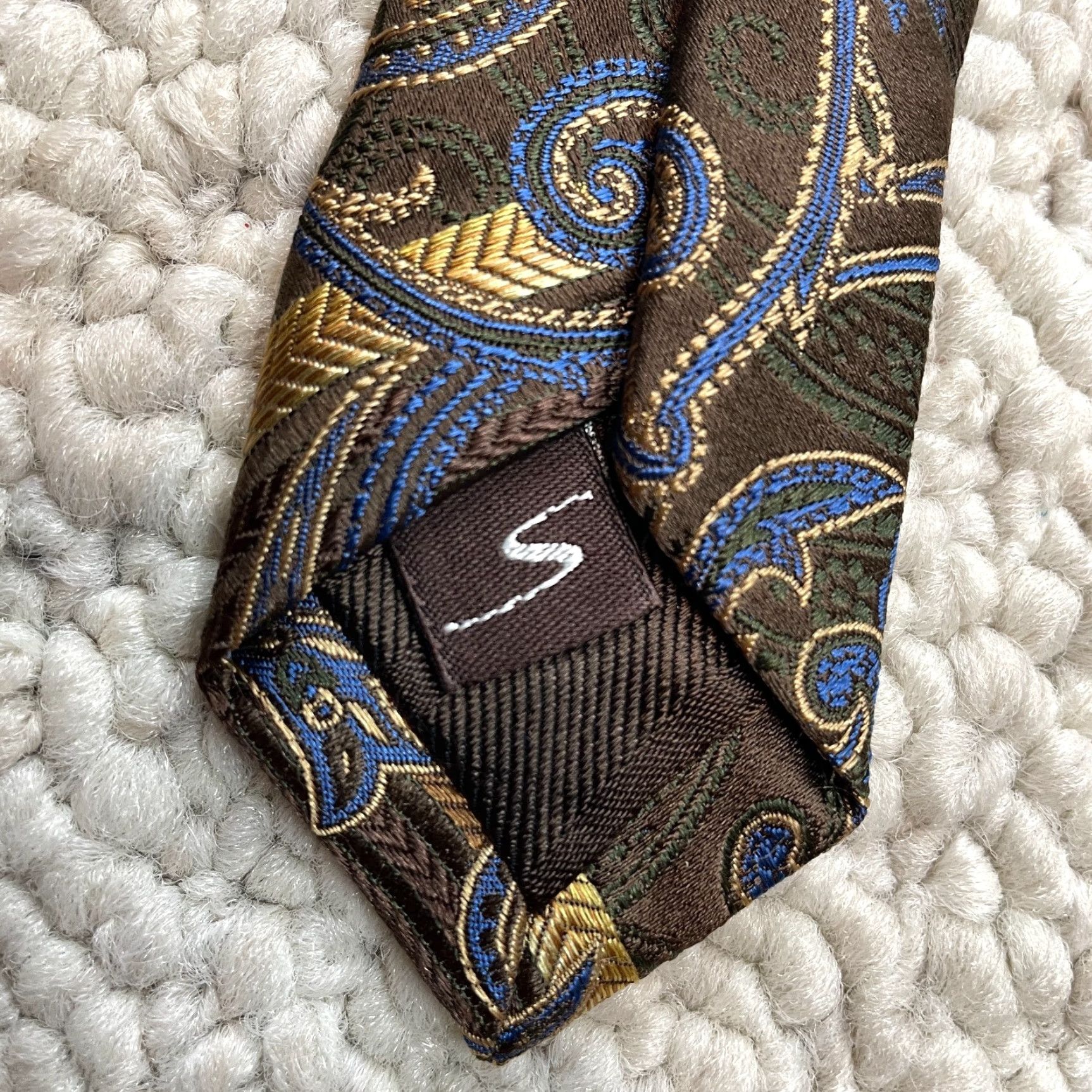 Vintage VINTAGE Santorelli Mens OS Brown Gold Floral Pasiley 100% Silk Designer Classic Necktie Size ONE SIZE - 5 Thumbnail