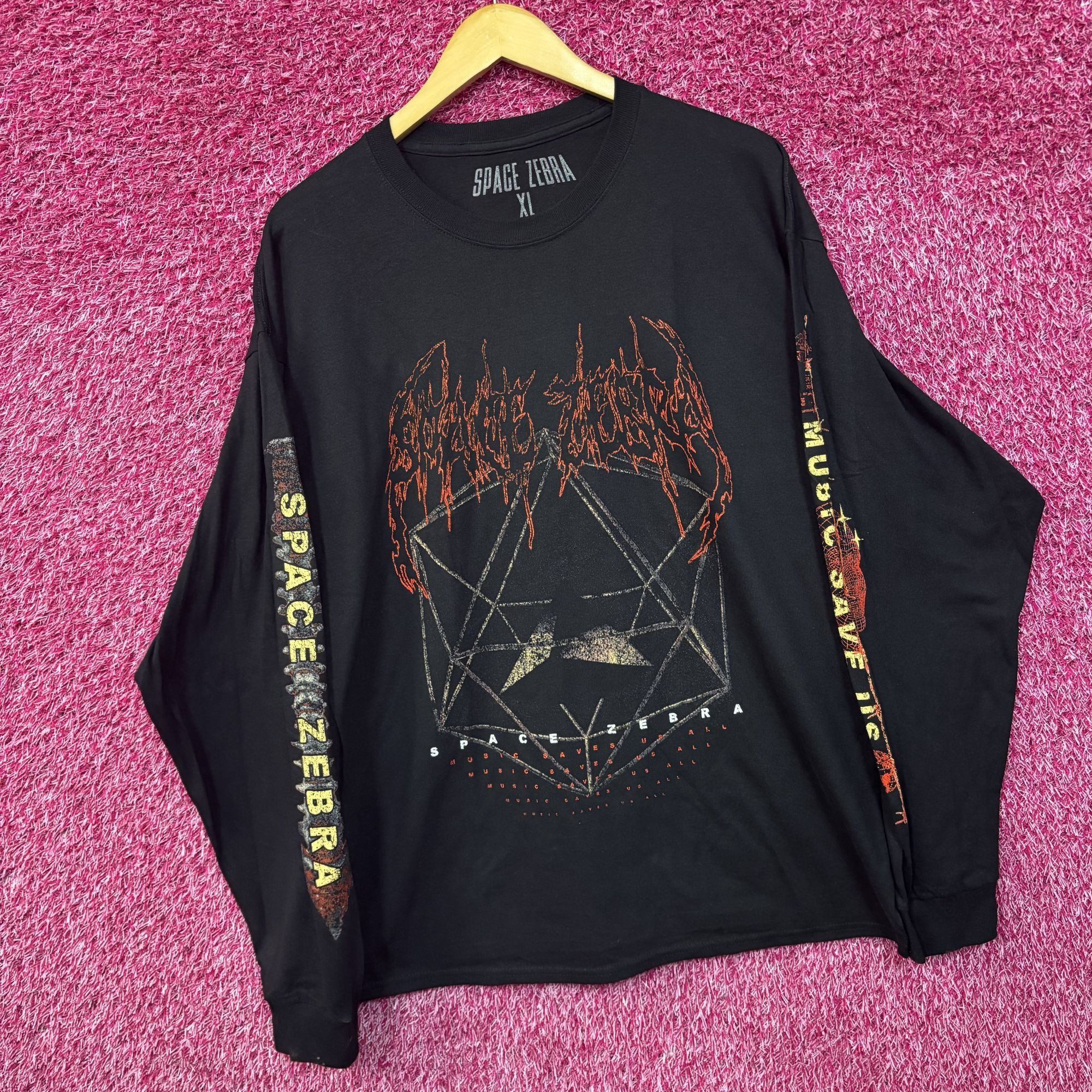 Band Tees Space Zebra Music Saves Us Long Sleeve black T-Shirt XL Size US XL / EU 56 / 4 - 2 Thumbnail