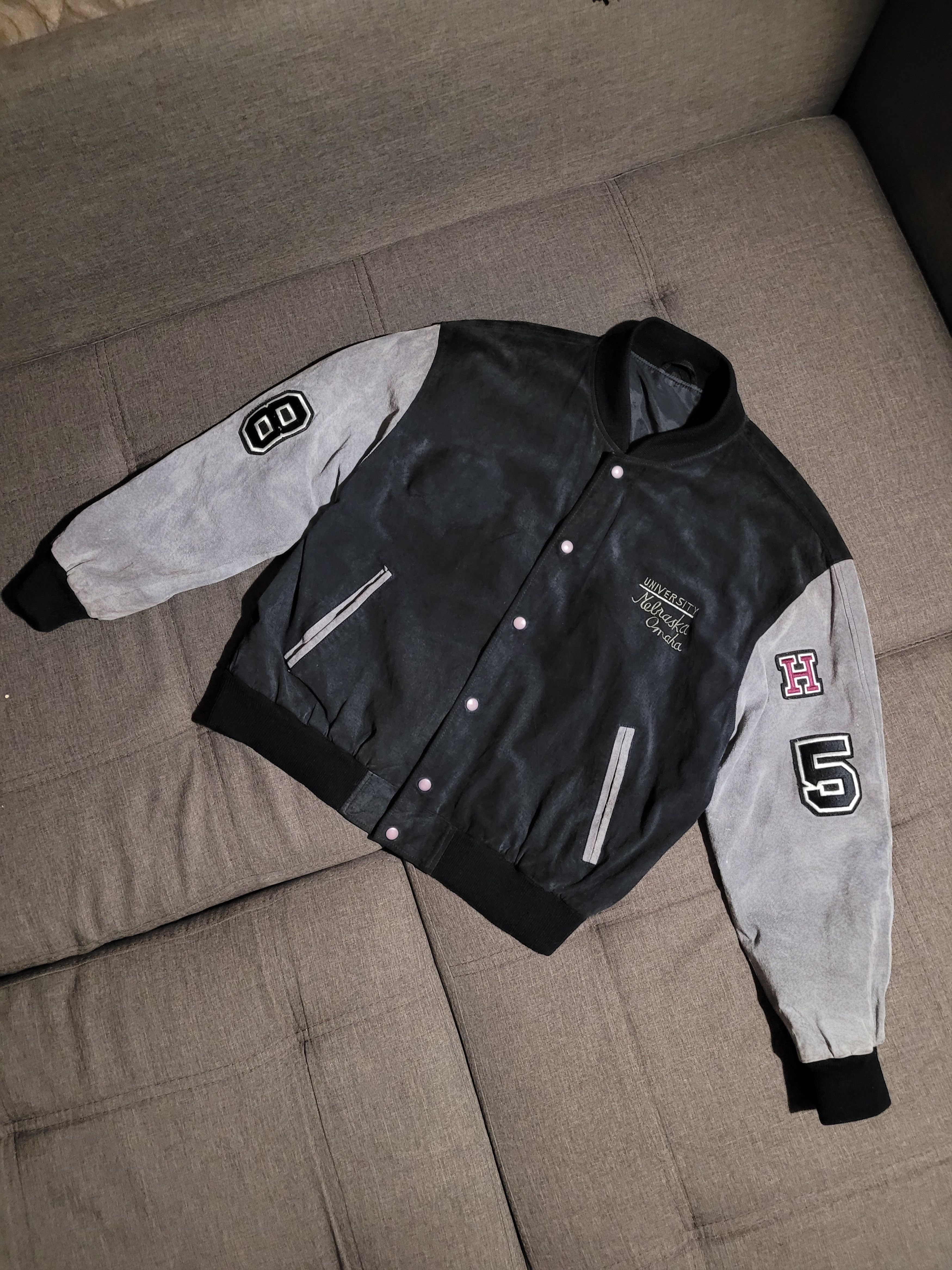 image of American College x Made In USA Vintage Leather Bomber Jacket Usa University Nebraska Omaha (Size La