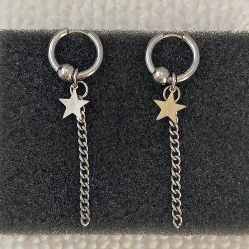Jewelry Stainless Steel Star Dangle Drop Earrings For Men Women in Silver