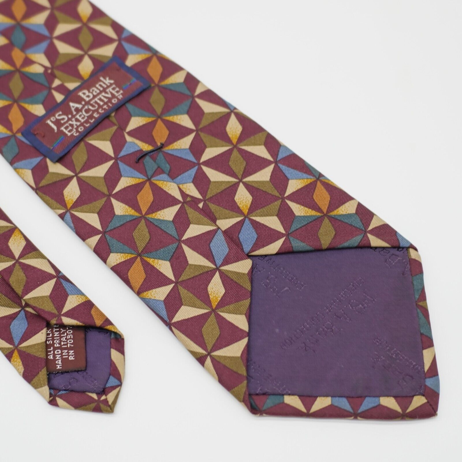 Jos. A. Bank Jos A Bank Executive Red Tan Green Geometric Print Silk Tie Size ONE SIZE - 5 Thumbnail