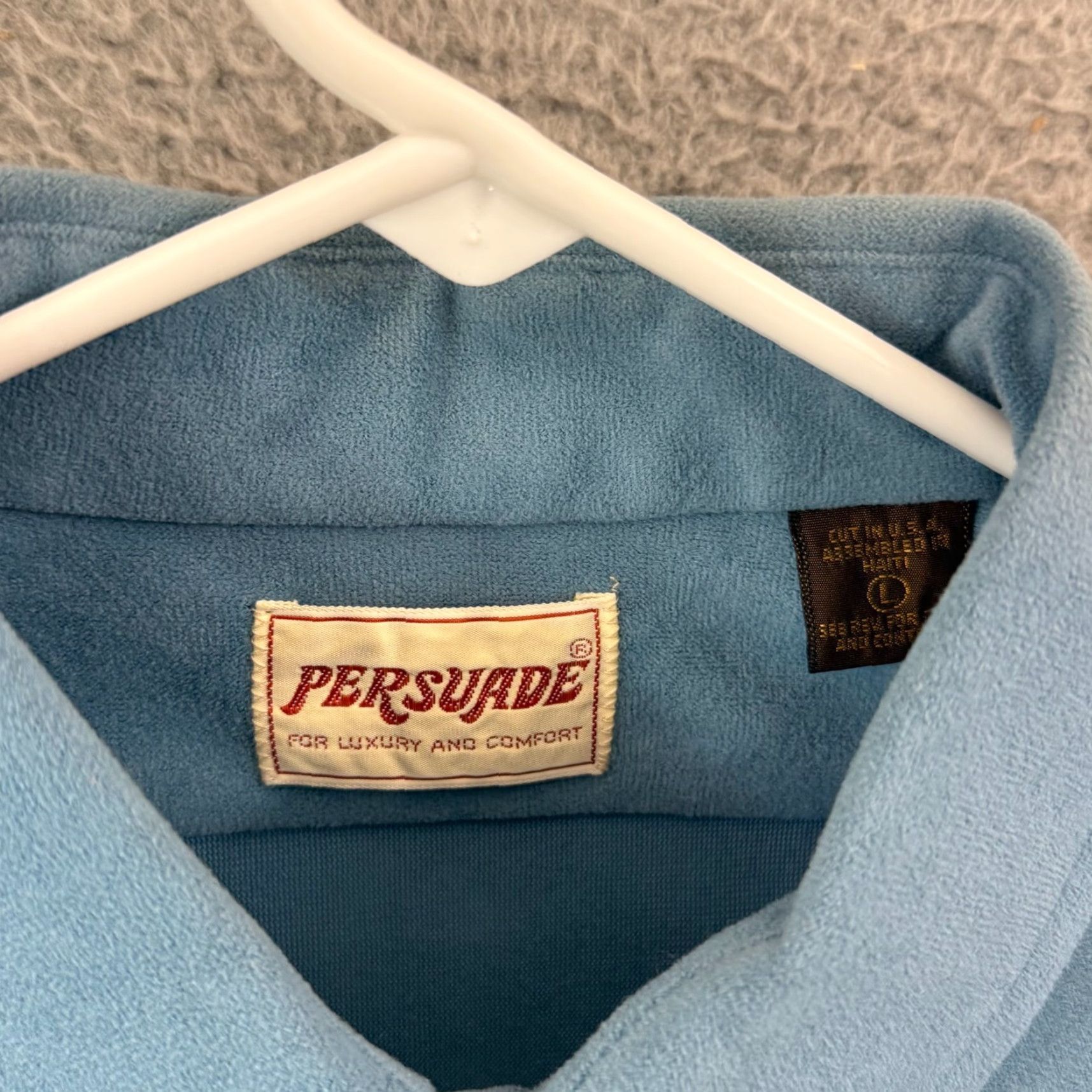 Velour Vintage Persuade Shirt Mens Large Blue Button Up 80s Long Sleeve Pocket Velour Size US L / EU 52-54 / 3 - 7 Thumbnail