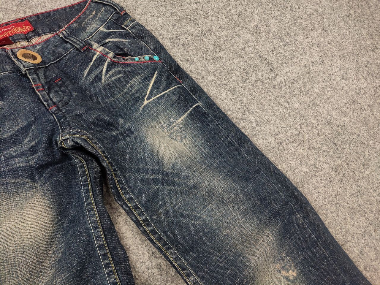 If Six Was Nine Red Pepper Japan Low Vintage Y2K embroidered Denim Jeans Size 27" / US 4 / IT 40 - 7 Thumbnail