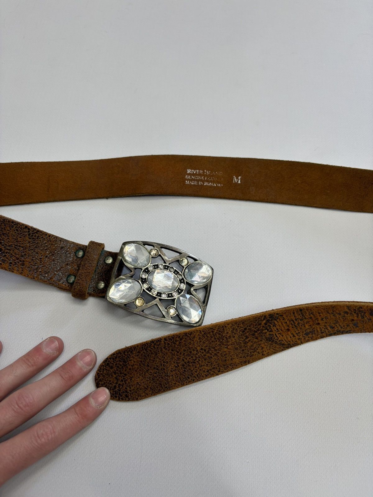 Hysteric Glamour Vintage Distressed Leather Crystal Belt Y2K Rockstar Grunge Size 32 - 15 Thumbnail