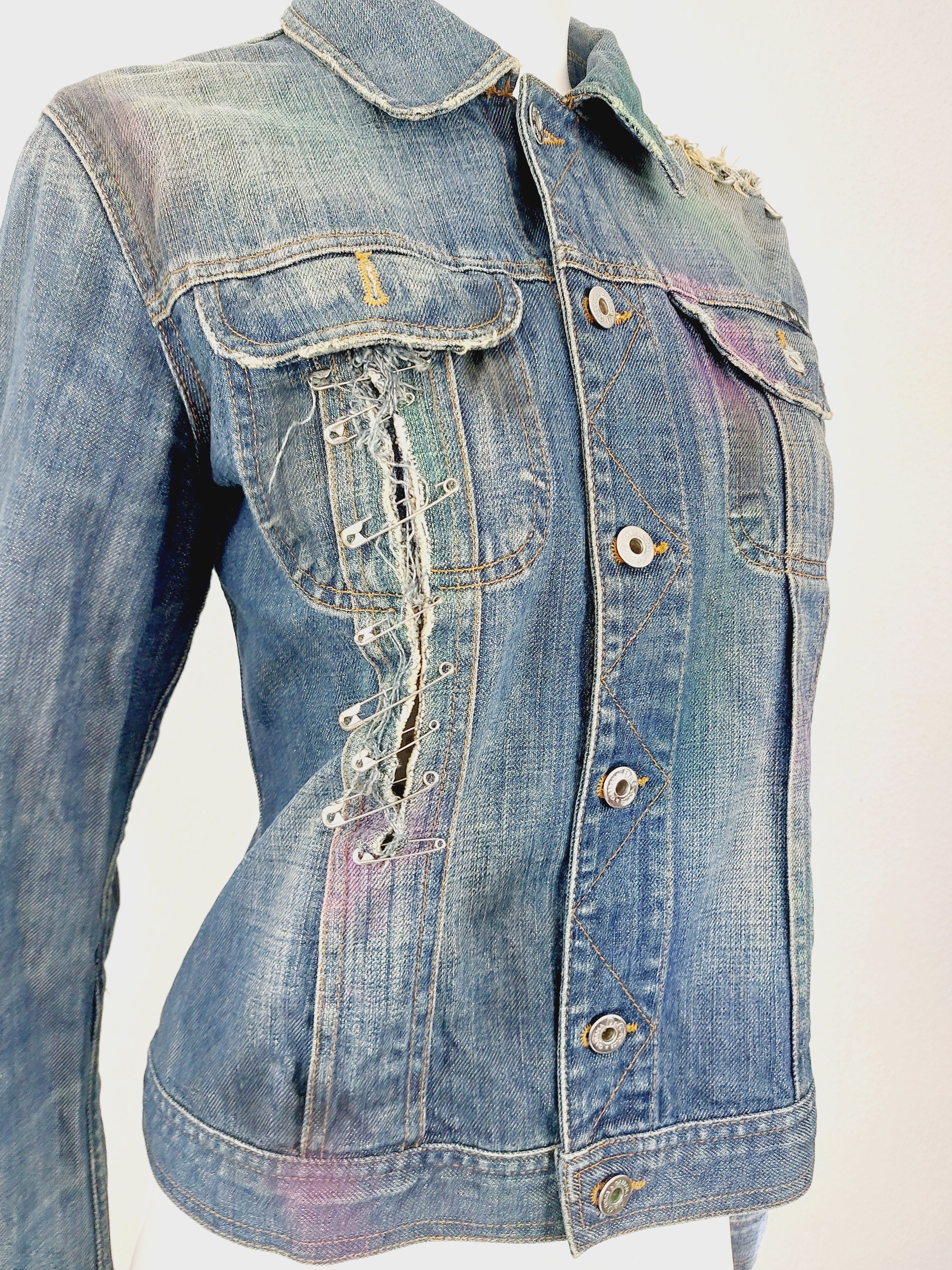 Dolce & Gabbana Dolce and Gabbana D&G SS2001 Spray Paint Safety Pin Jacket Size US XS / EU 42 / 0 - 13 Thumbnail