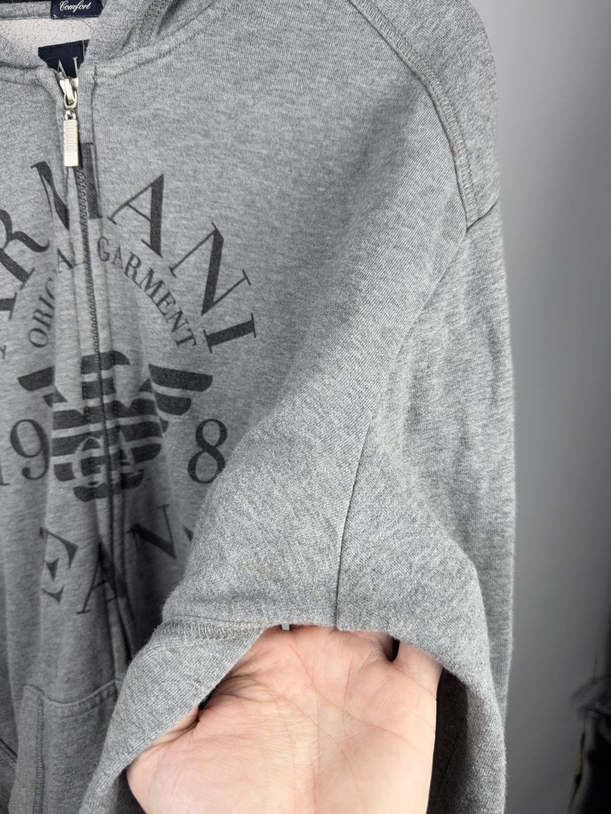 Armani 00s Armani Jeans Grey Zip Hoodie Logo Print Casual Fit Size US XL / EU 56 / 4 - 12 Thumbnail
