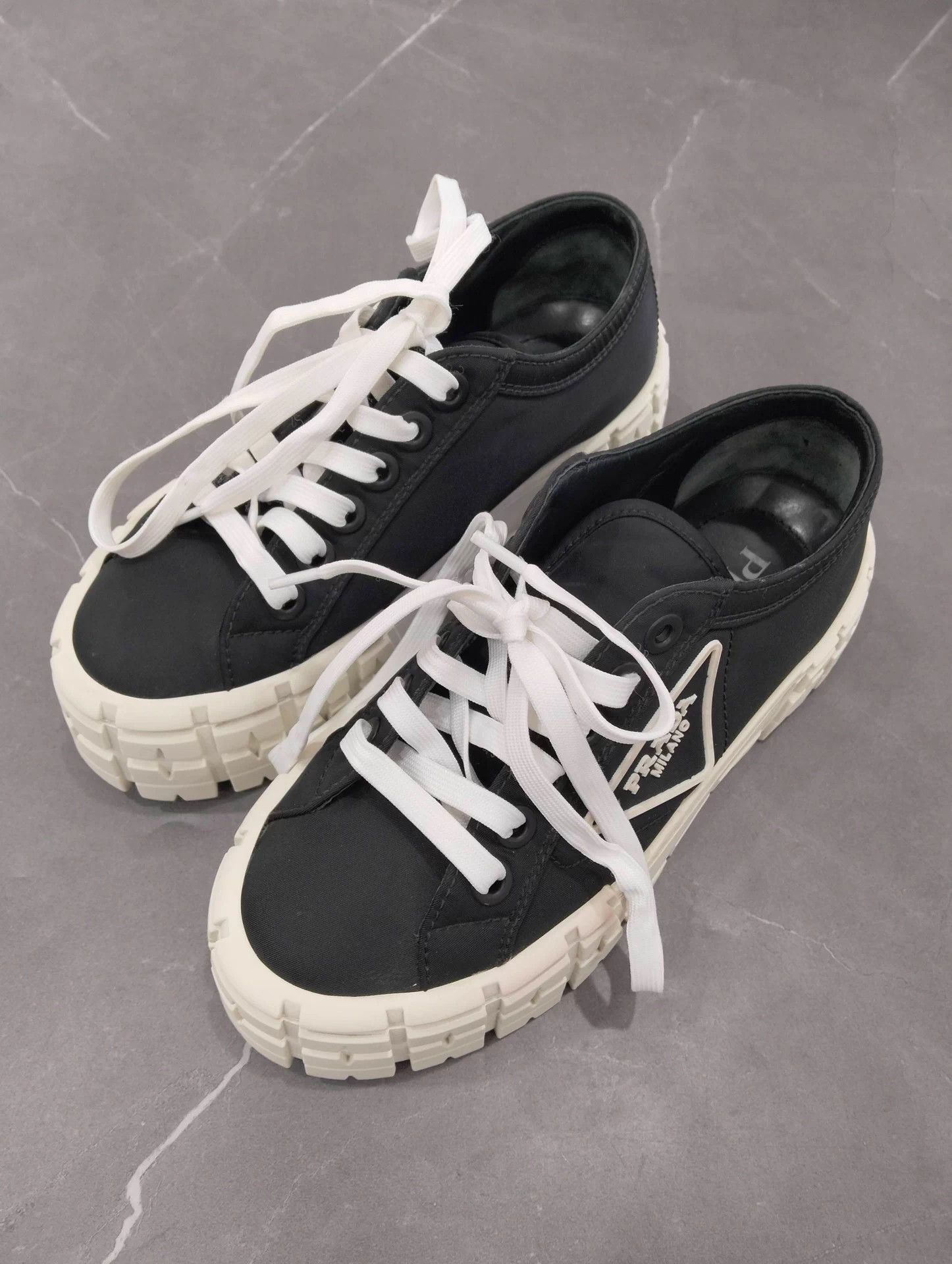 Prada Prada Black White Nylon Cracker Platform 35 Size US 4 / IT 34 - 1 Thumbnail