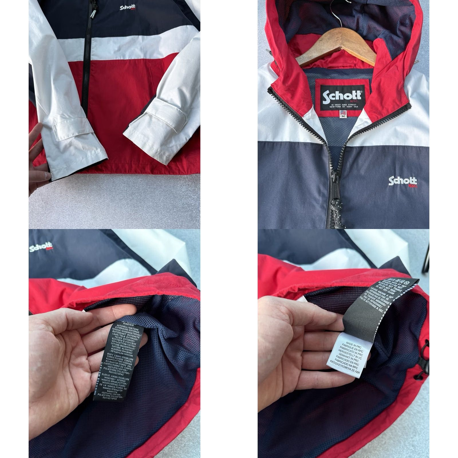 Schott VINTAGE Schott NYC Windbreaker Jacket Hooded Full Zip Mens M Blue Windbreaker Schott NYC Jacket 90s Retro Vintage Mens Size M Size US M / EU 48-50 / 2 - 8 Thumbnail