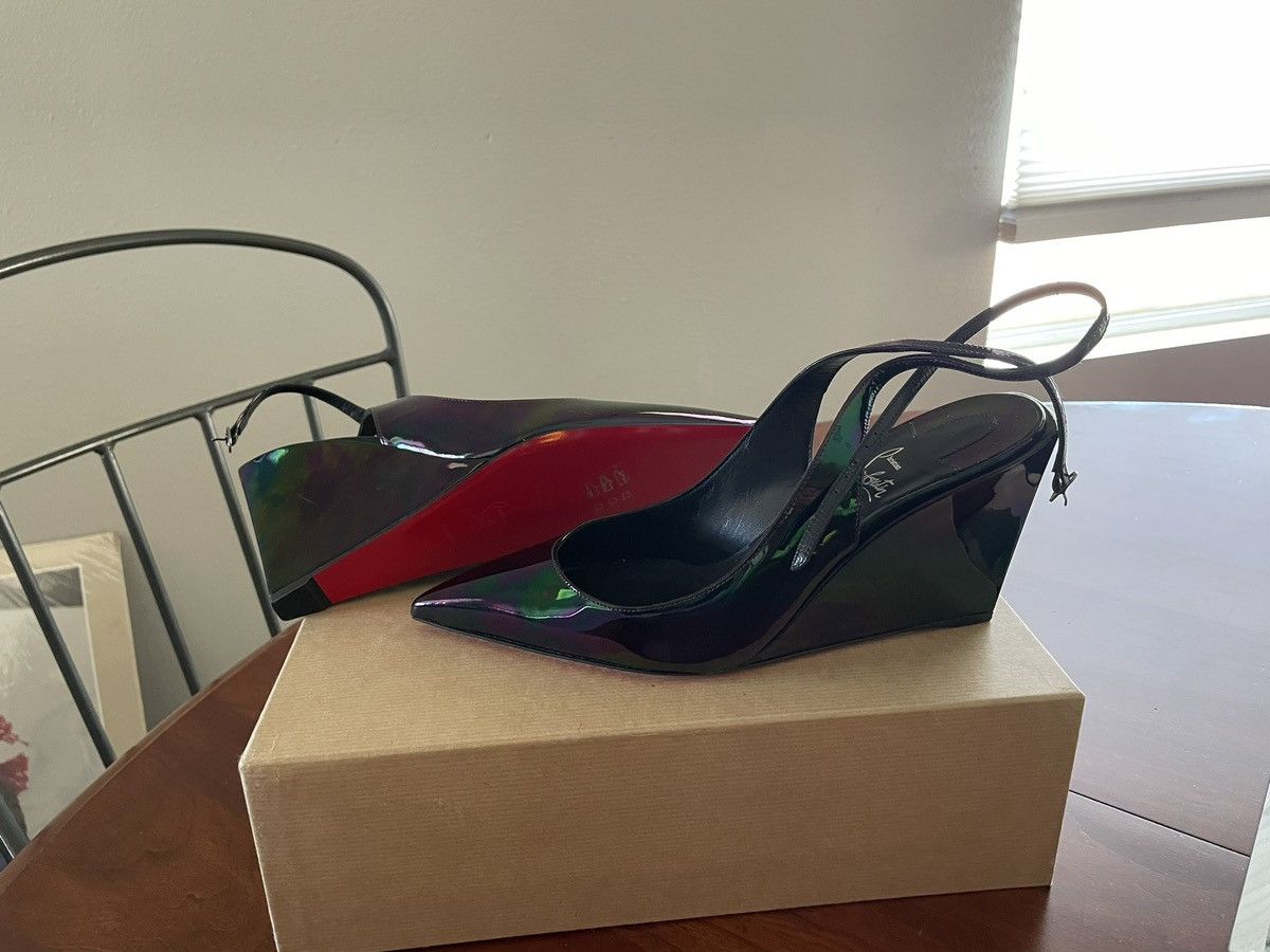 Christian Louboutin CHRISTIAN LOUBOUTIN Iridescent Sling Wedge Pumps Black Size US 8.5 / IT 38.5 - 3 Thumbnail