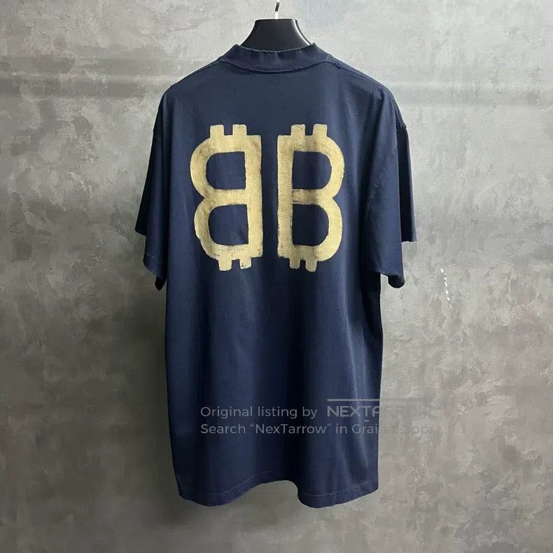 Balenciaga Balenciaga Navy Blue Letter Print Crew Neck Short Sleeve T Size US M / EU 48-50 / 2 - 5 Thumbnail