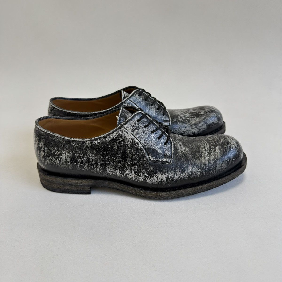 Jil Sander Black/White ‘Distressed Leather’ Derby Shoes Size US 9 / EU 42 - 7 Thumbnail