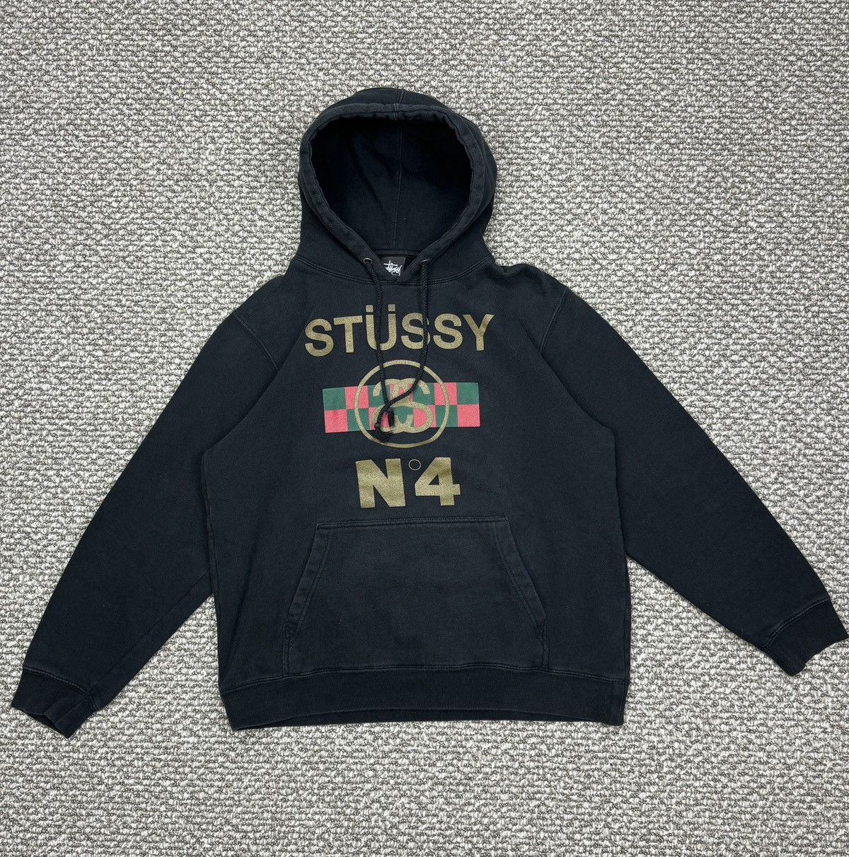 image of Y2K Stussy N4 Gucci Logo Black Hoodie Hype, Men's (Size Large)