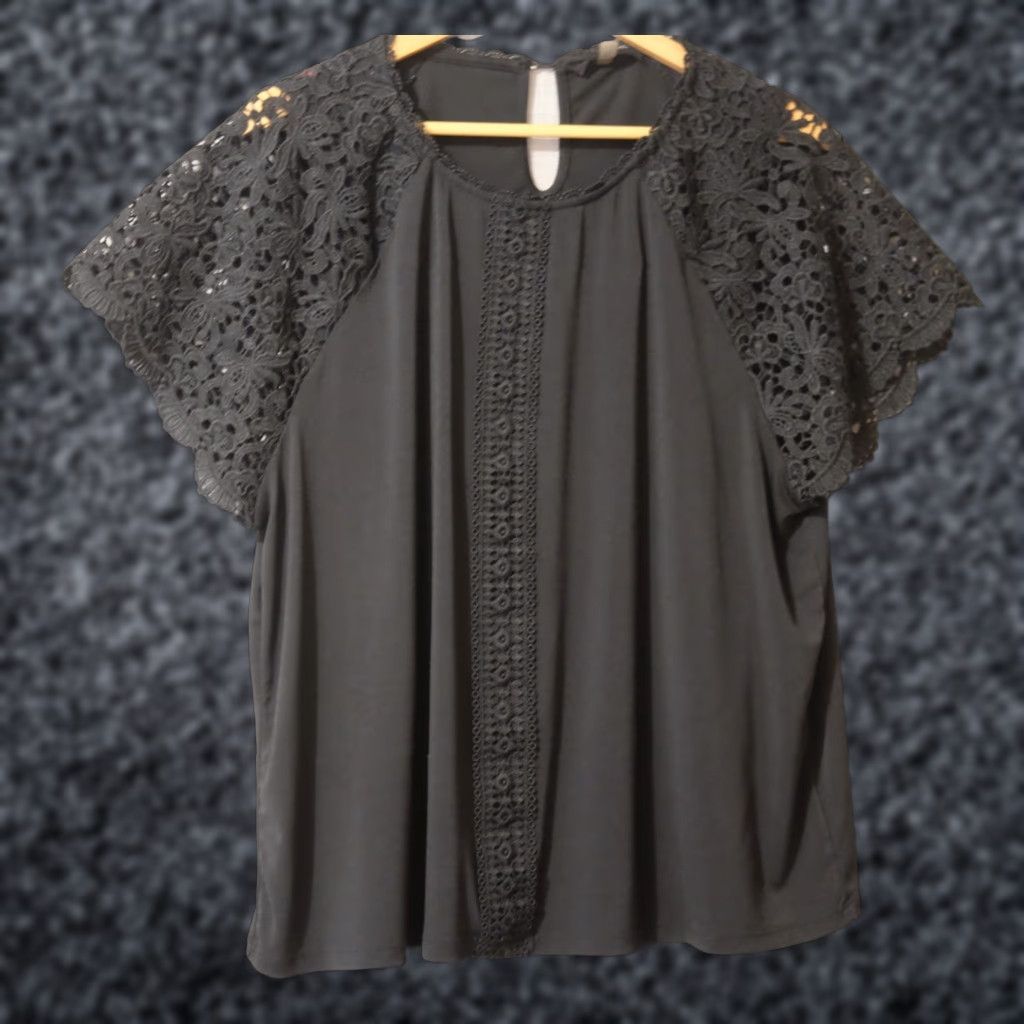Vintage VINTAGE Cable & Gauge Blouse Black Crochet Lace Short Sleeve Womens XXL #A10-15 Size XXL / US 16-18 / IT 52-54 - 1 Thumbnail
