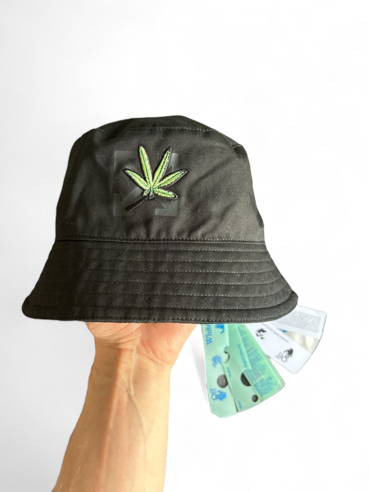 image of Off White Off - White Weed Bucket Hat in Black, Men's