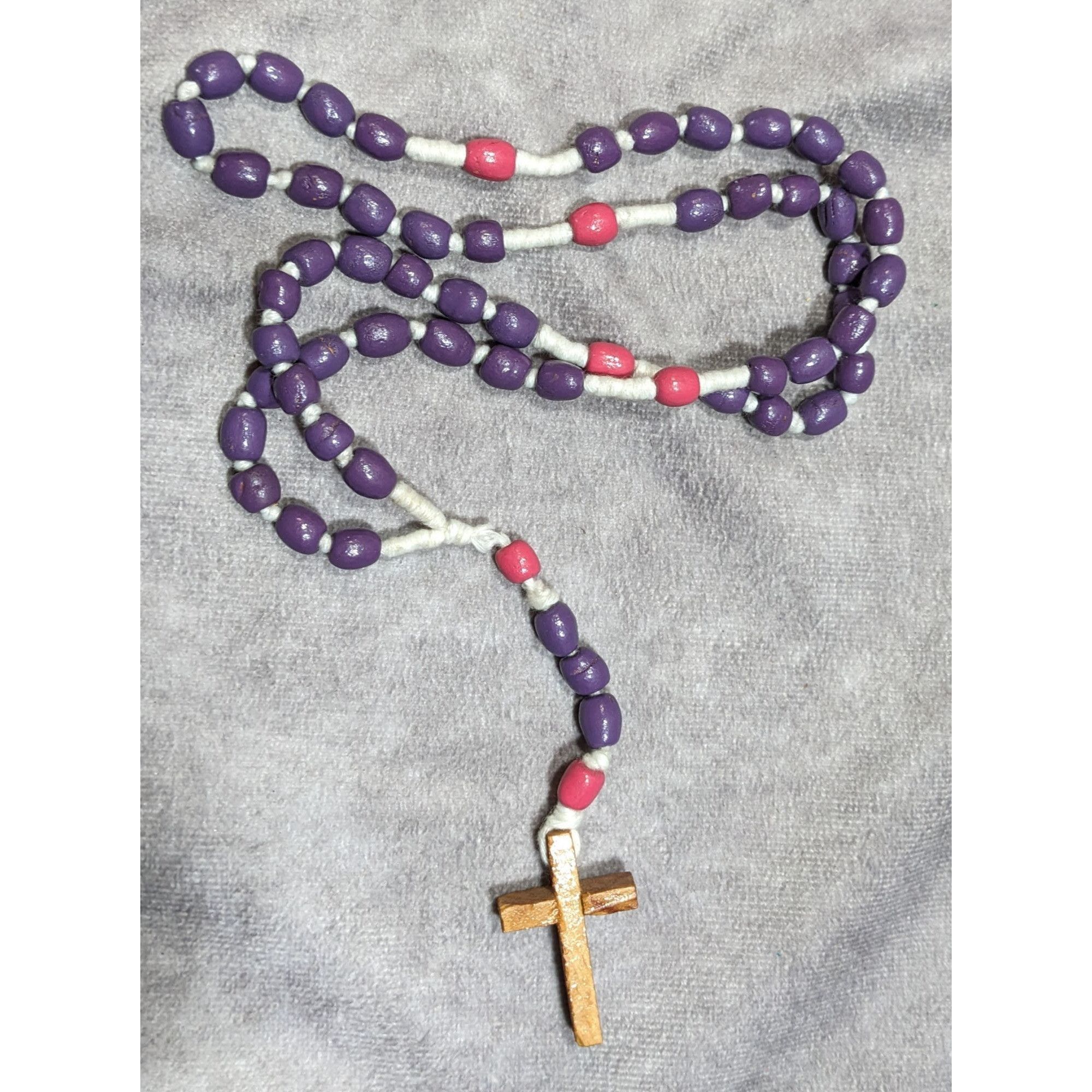 Handmade Handmade Pink And Purple Beaded Wooden Cross Necklace Size ONE SIZE - 6 Thumbnail