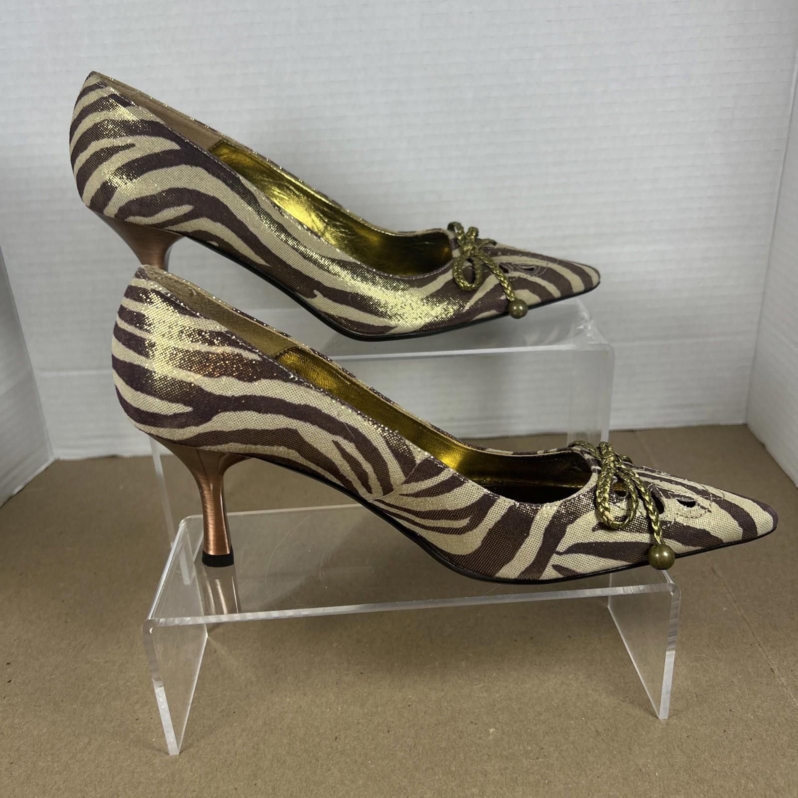 Designer J Renee' Leather Tiger Stripe Copper Shine Stiletto Size 6.5 Shoes in Gold, Women's