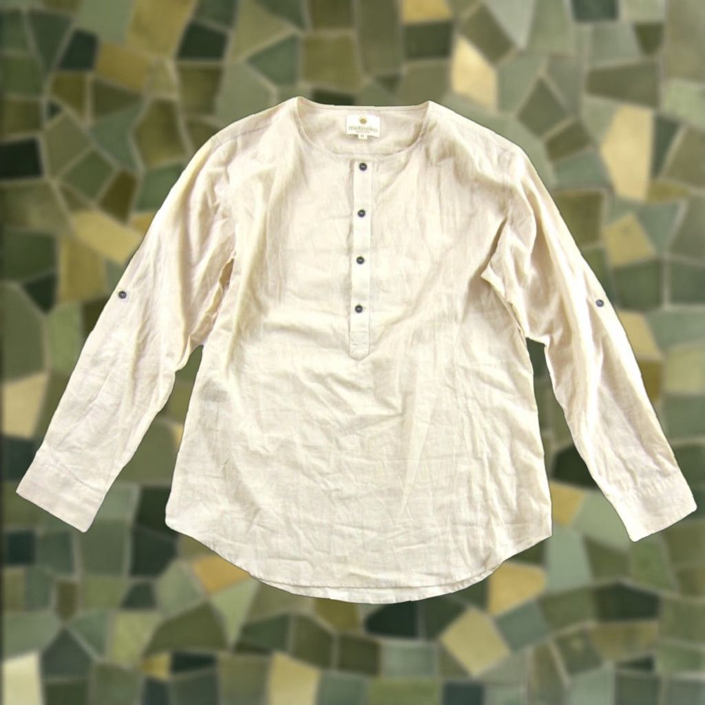 Vintage Metiseko Blouse Shirt Women XL Ivory 100% Cotton Tunic Roll Tab Sleeve Round Neck Button Vintage? No (adjusted) Size XL / US 12-14 / IT 48-50 - 1 Thumbnail