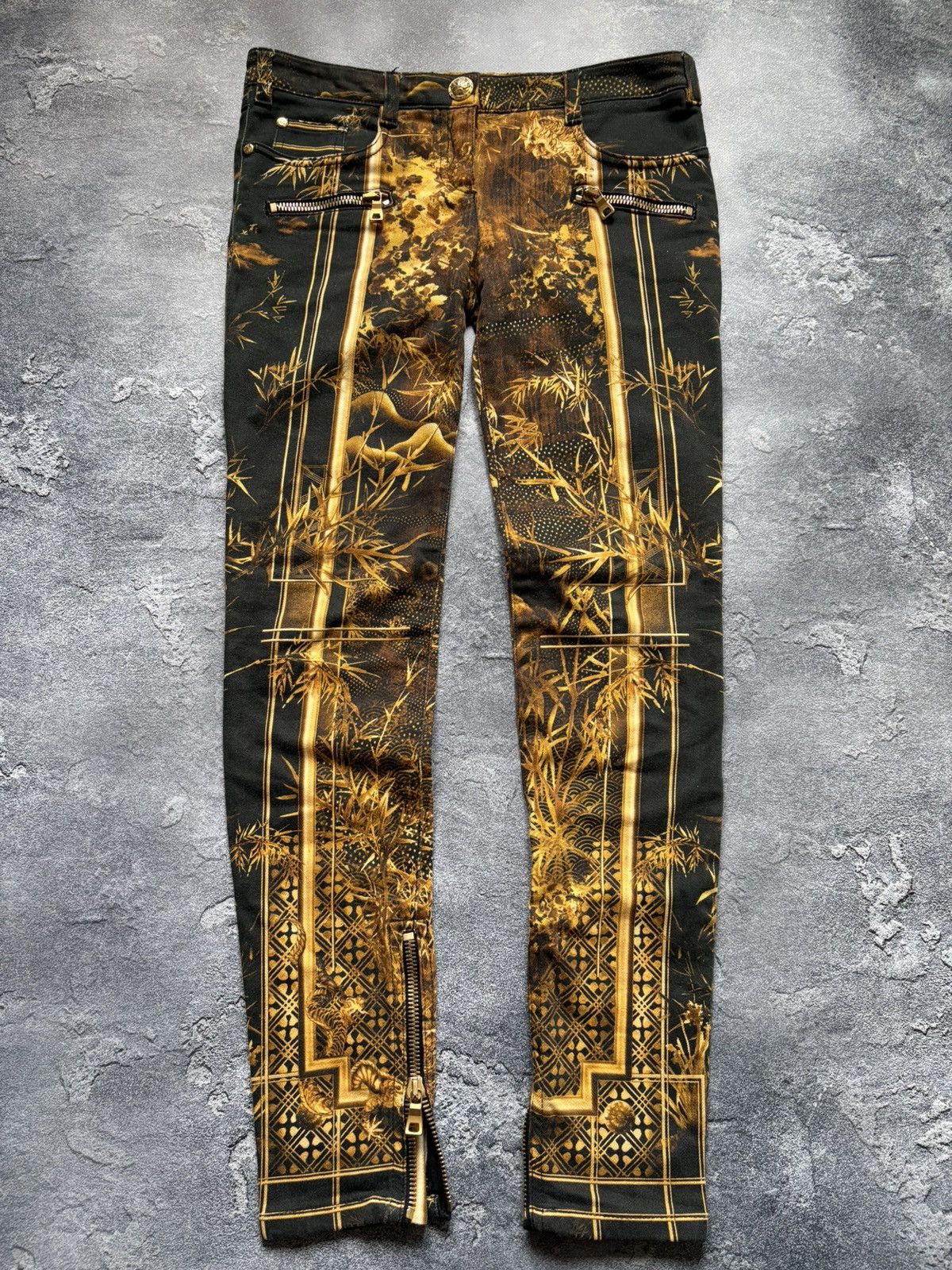 Balmain Vintage Balmain Luxury Black Gold Baroque Print Pants RARE Size 26" / US 2 / IT 38 - 4 Thumbnail