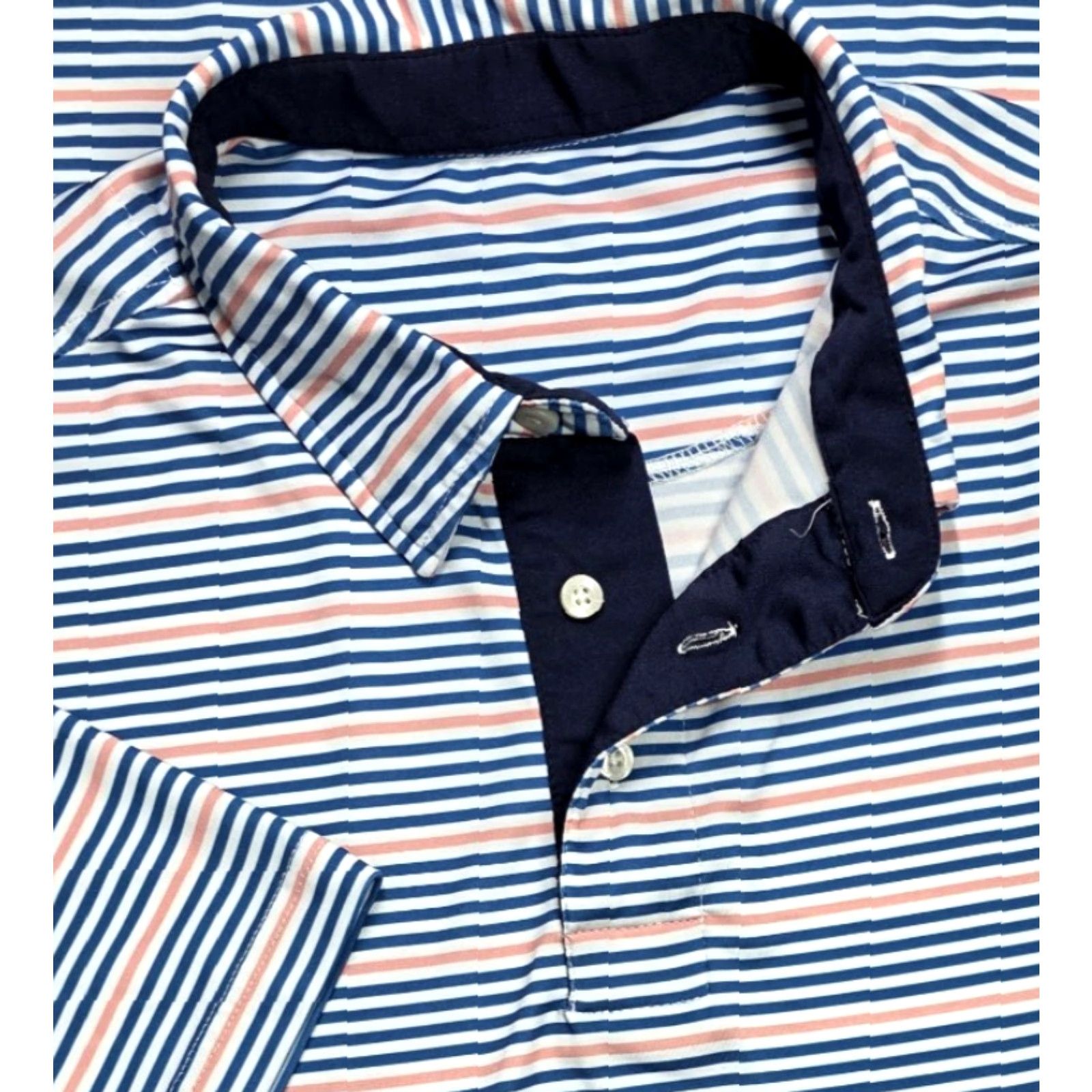 Southern Proper Southern Proper Polo Shirt Mens M Blue Multi Stripe Performance Moisture Wicking Lightweight Short Sleeve Button Logo Size US M / EU 48-50 / 2 - 4 Thumbnail