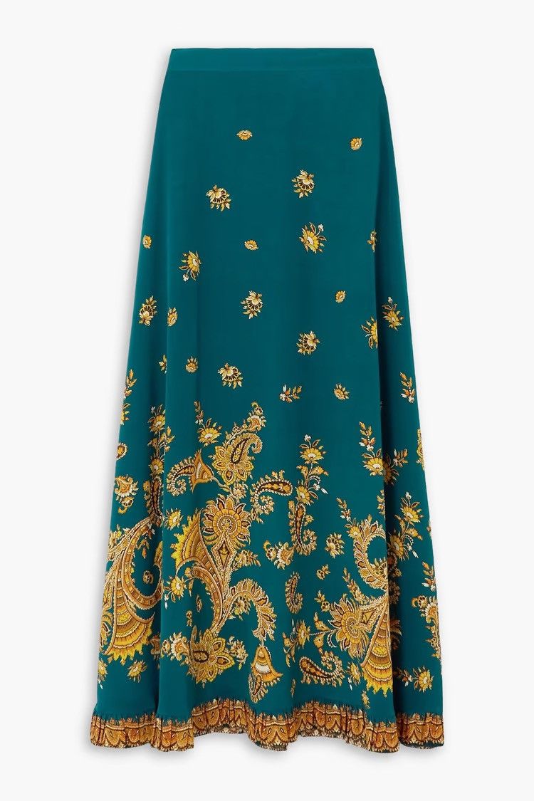 Etro ETRO Ruffled paisley-print 100% silk crepe de chine skirt Size 28" / US 6 / IT 42 - 1 Thumbnail