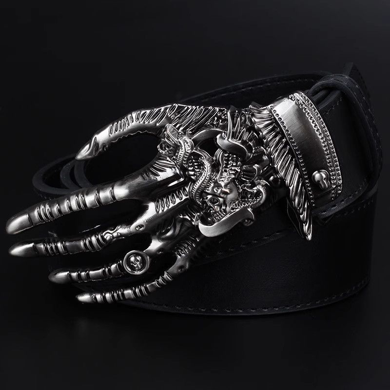 Designer Skull Vintage Belt Riveted Belts Menswear Accessories Size ONE SIZE - 4 Thumbnail