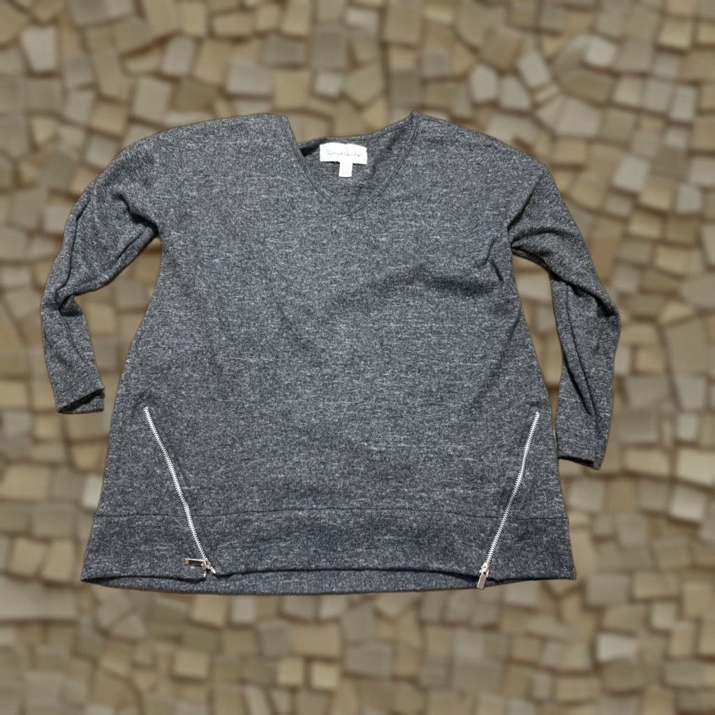 Vintage French Laundry Shirt Women's Large Gray Front Zip Long Sleeve V-Neck Shirt Size L / US 10 / IT 46 - 1 Thumbnail