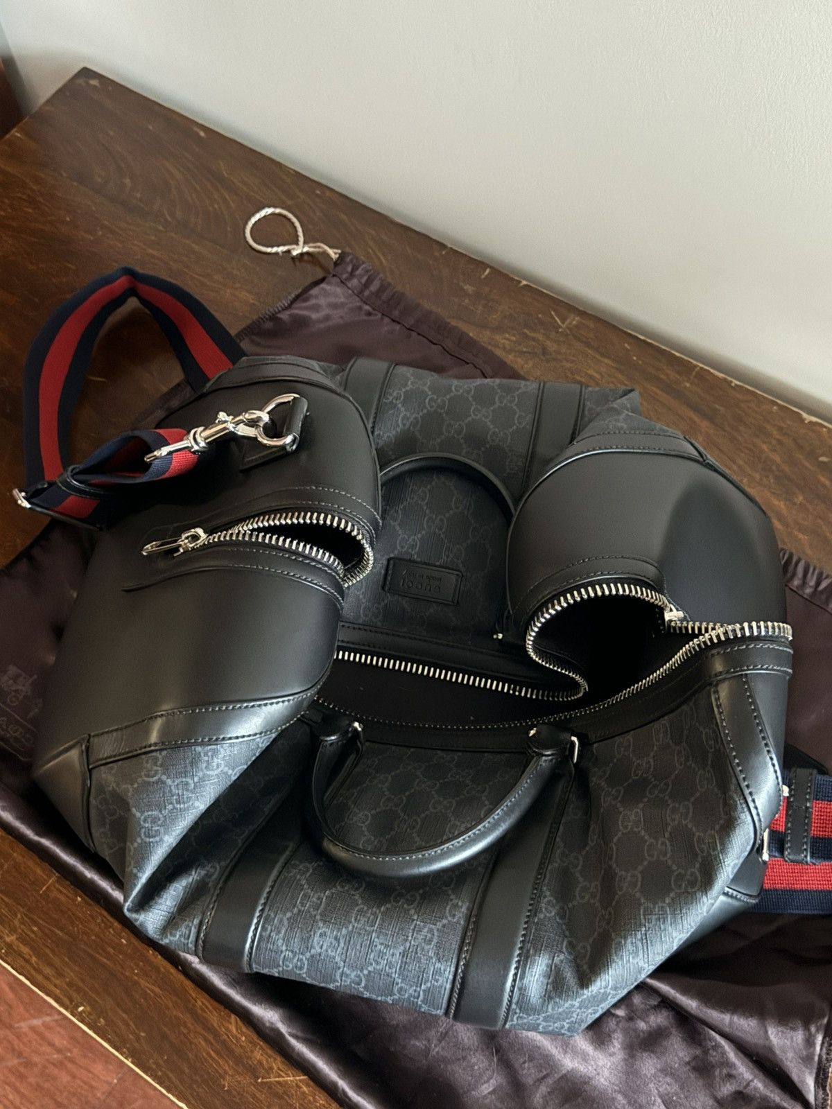 Gucci GUCCI GG Supreme Duffle Bag Black Monogram Weekender Travel Size ONE SIZE - 16 Thumbnail