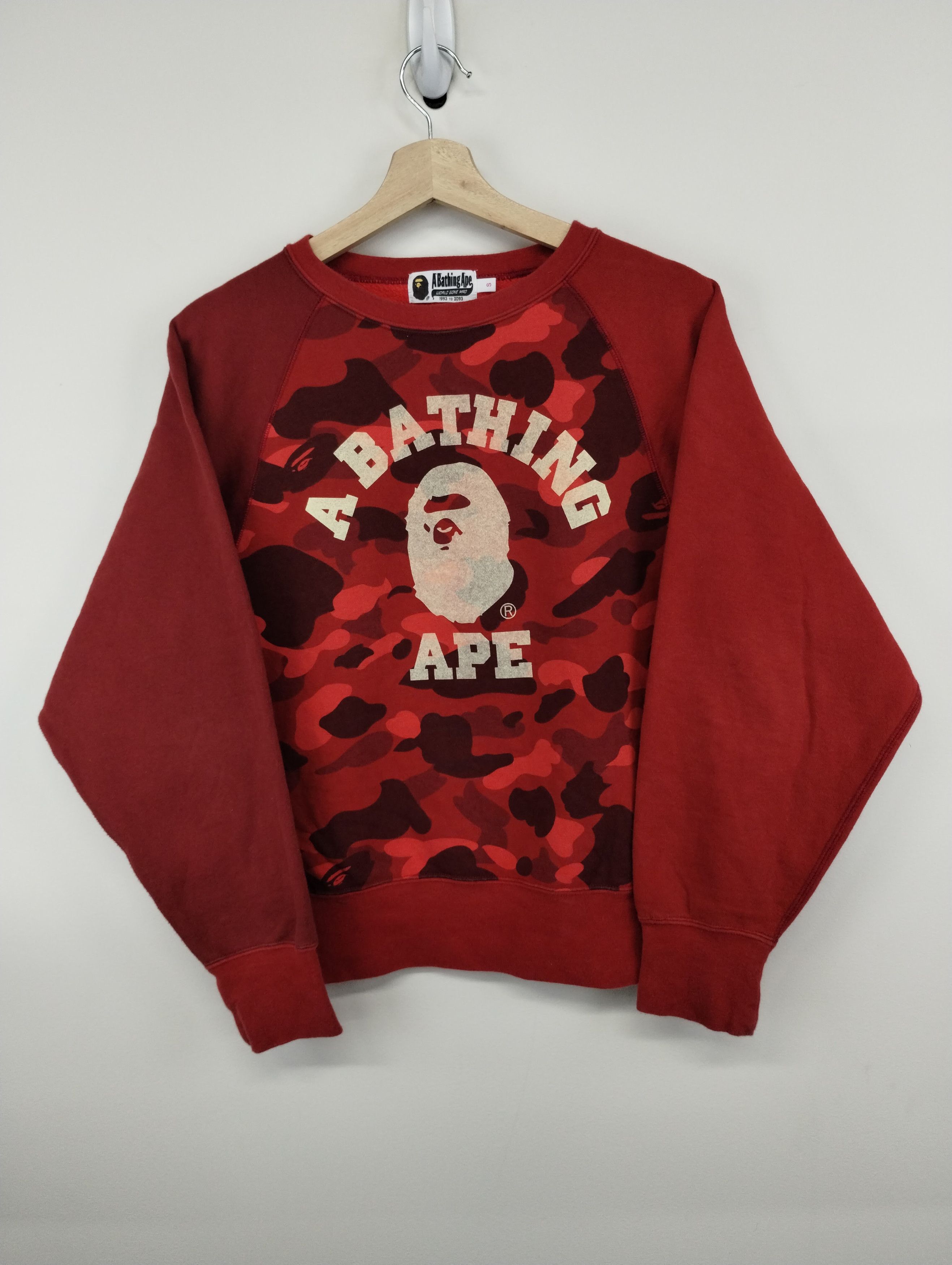 Pre-owned Bape Red Camo College Logo Crewneck