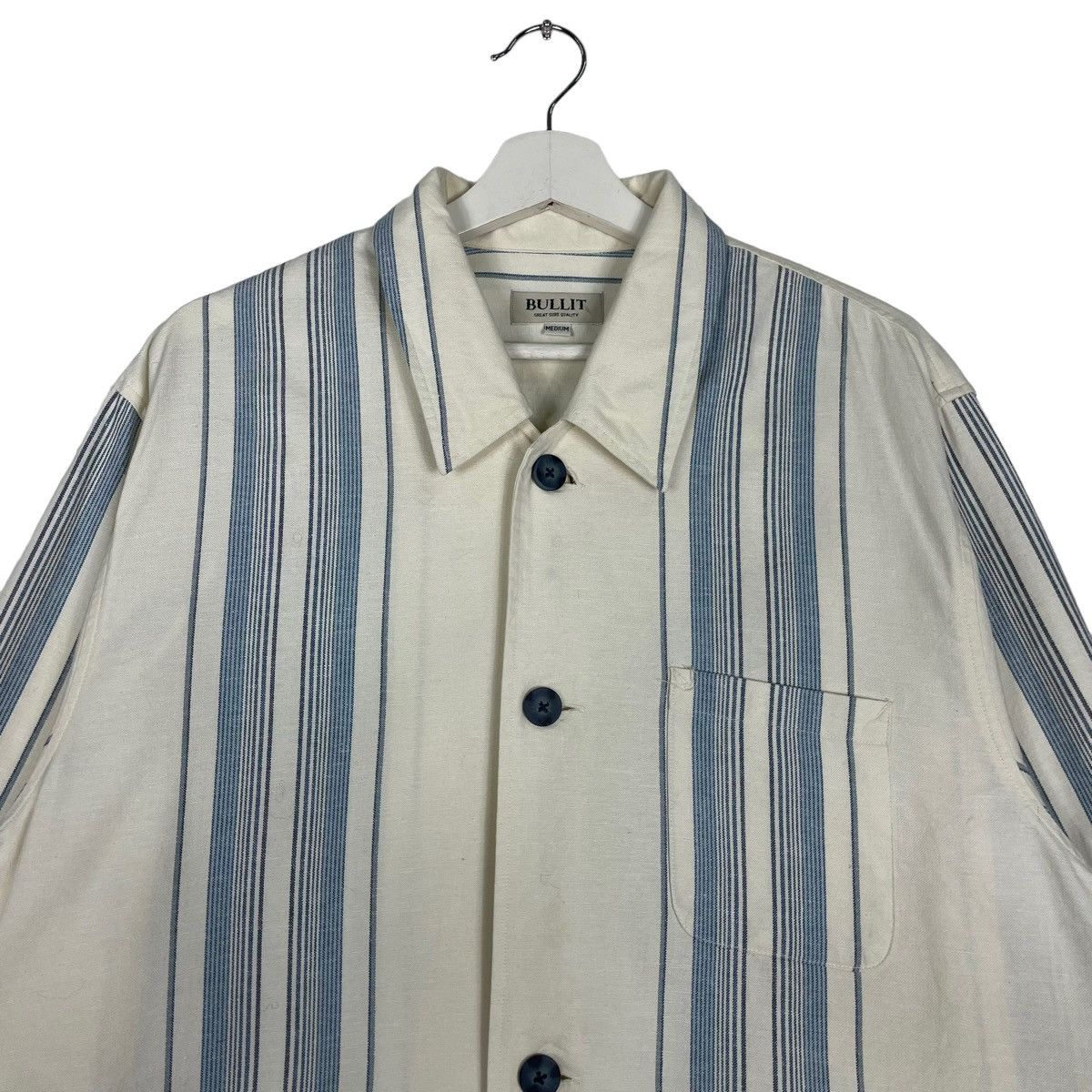 Issey Miyake × Japanese Brand × Vintage 💥80s BULLIT JAPAN BUTTON STRIPE CHORE JACKET Size US M / EU 48-50 / 2 - 2 Thumbnail