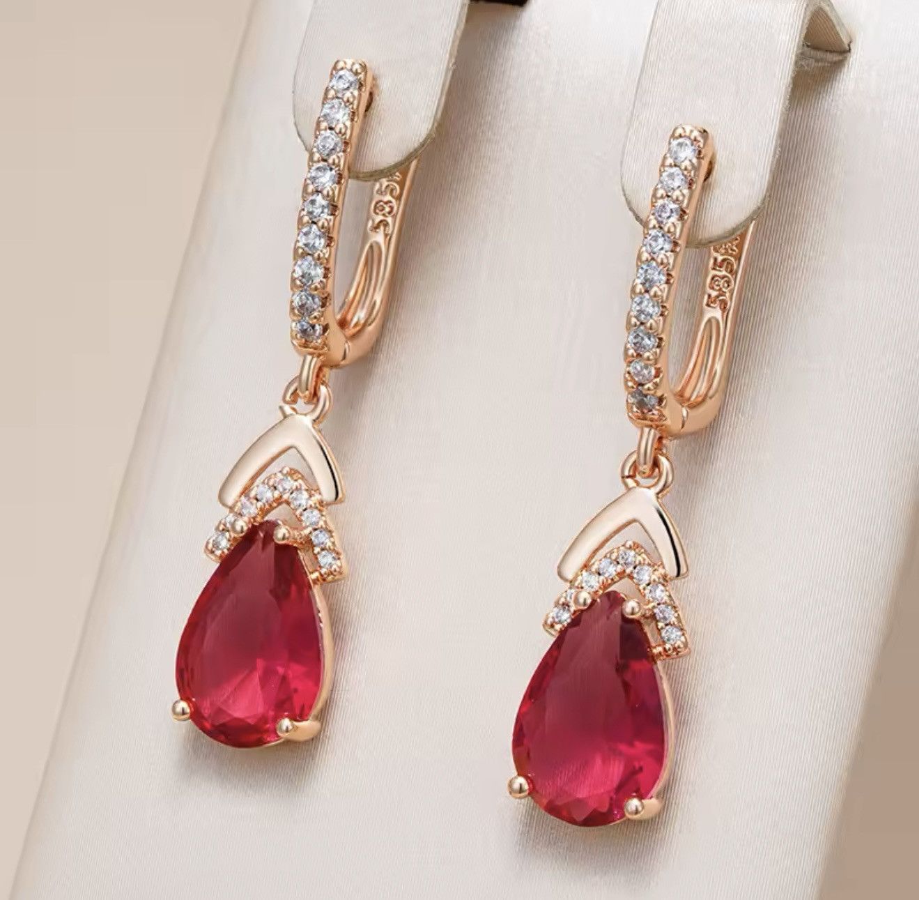 Other Red Zirconia 585 Rose Gold Dangle Earrings Size ONE SIZE - 1 Thumbnail