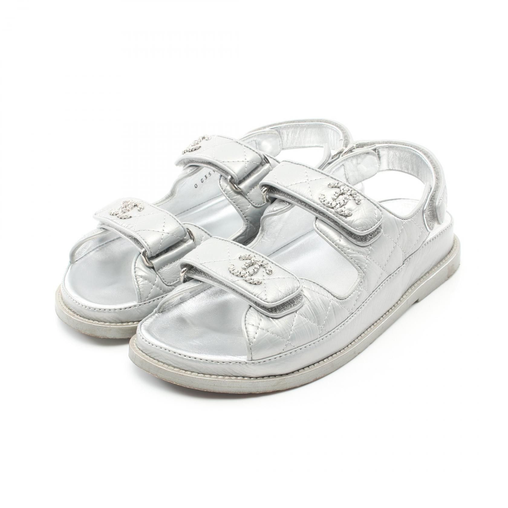 Chanel Chanel 19 Matelasse Leather Sandals Leather Shoes G35927 in Silver, Women's