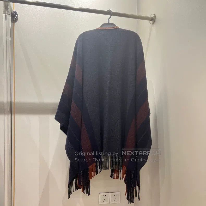 Hermes Hermes Striped fringed cloak shawl Size ONE SIZE - 2 Thumbnail