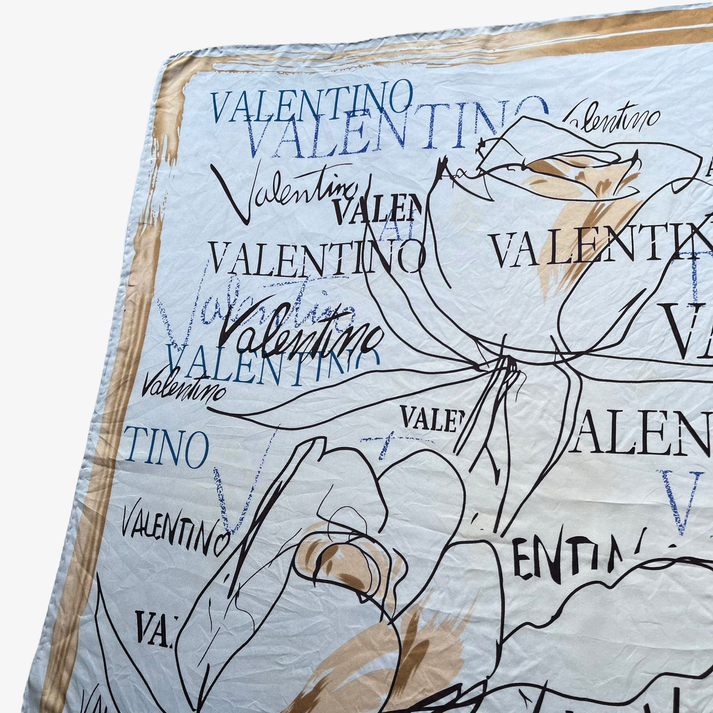 Valentino Vintage 90s Valentino Spell Out Blue Silk Scarf Size ONE SIZE - 2 Thumbnail
