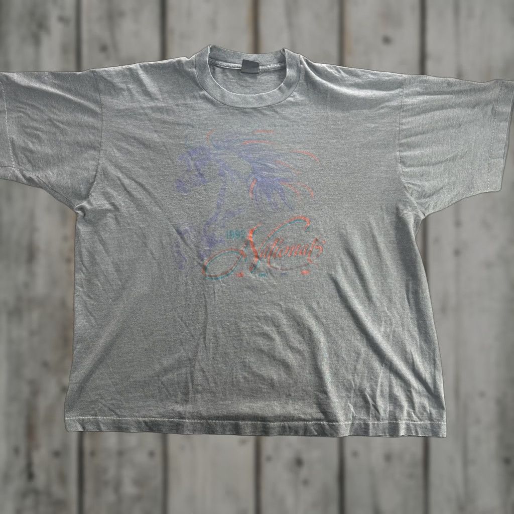 VINTAGE Screen Stars 3XL Shirt Mens Gray Heather 1992 Nationals Horse Graphic Tee 90s Mens