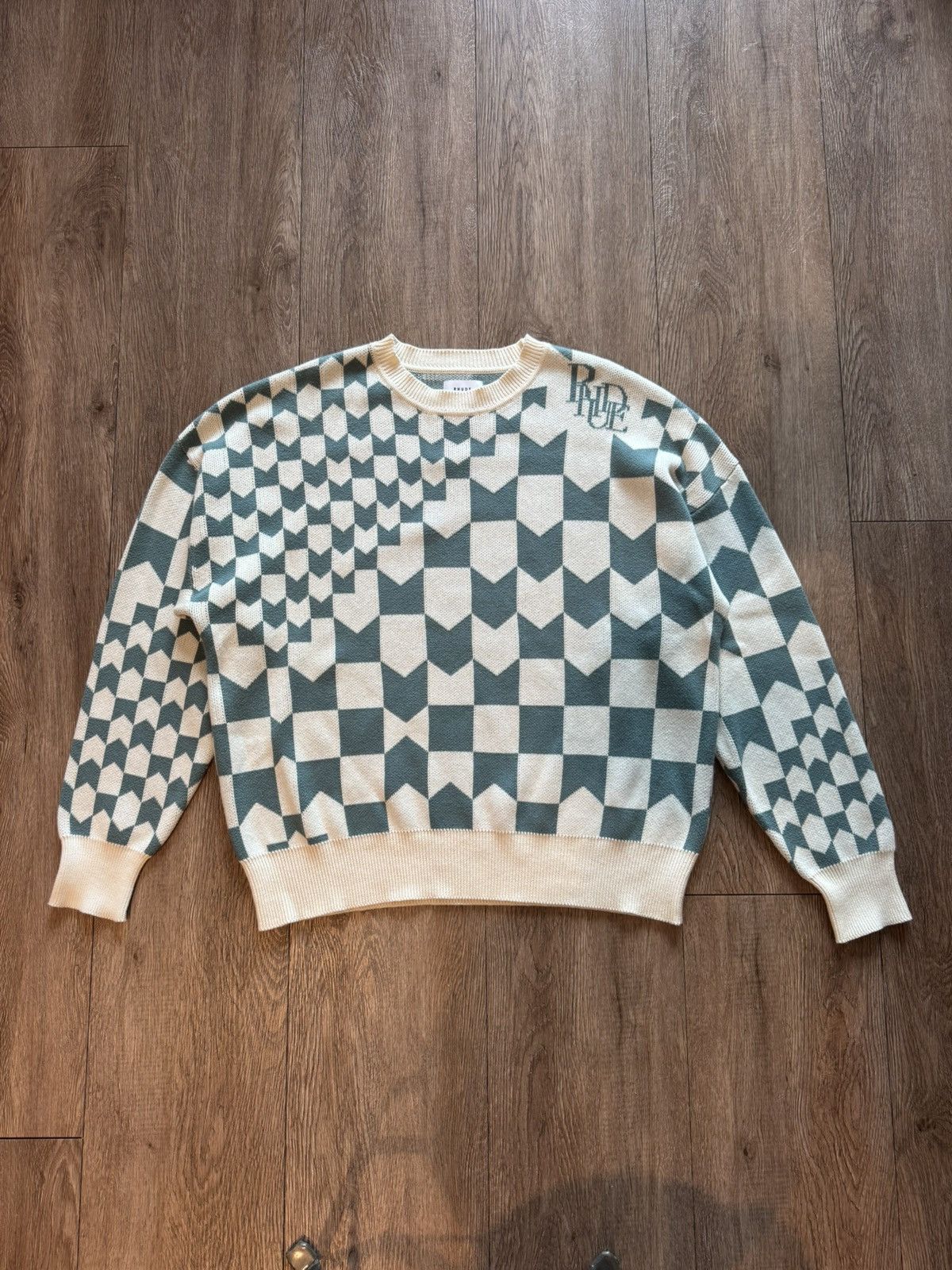 Rhude Rhude Knit Chevron Check-Print Racing Crewneck Size US XL / EU 56 / 4 - 1 Thumbnail