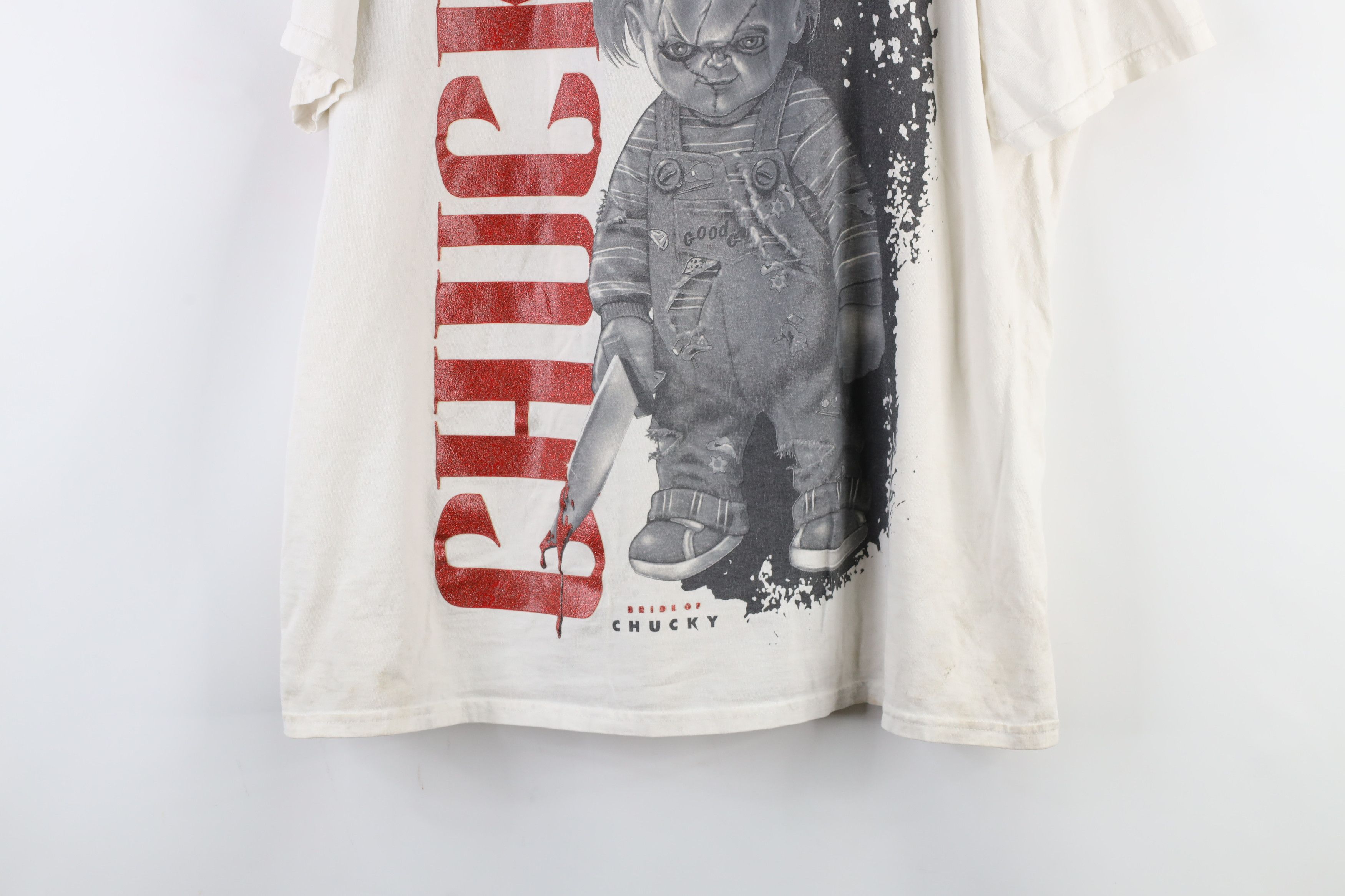 Vintage Vintage 90s Bride of Chucky Movie Halloween T-Shirt White Size US XL / EU 56 / 4 - 3 Thumbnail