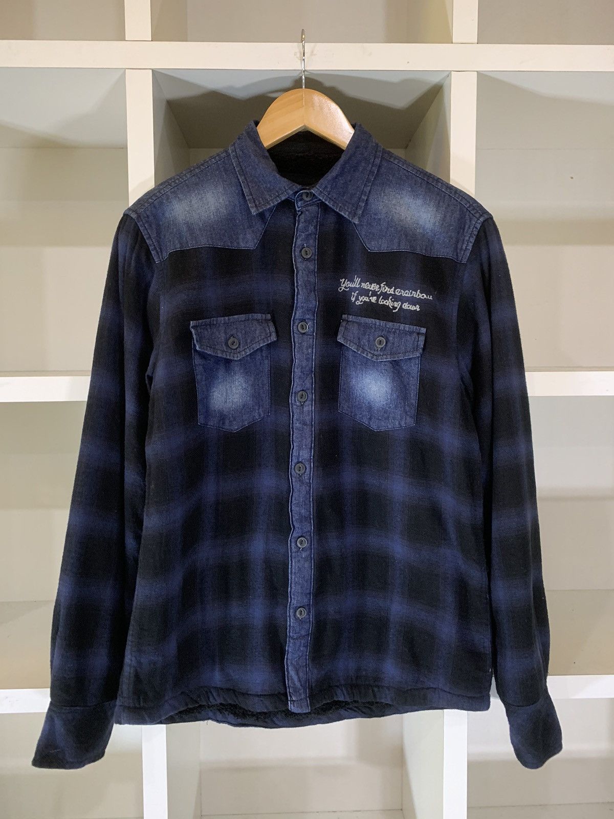 image of Flannel Thruxton Button Jacket in Dark Blue, Men's (Size Medium)