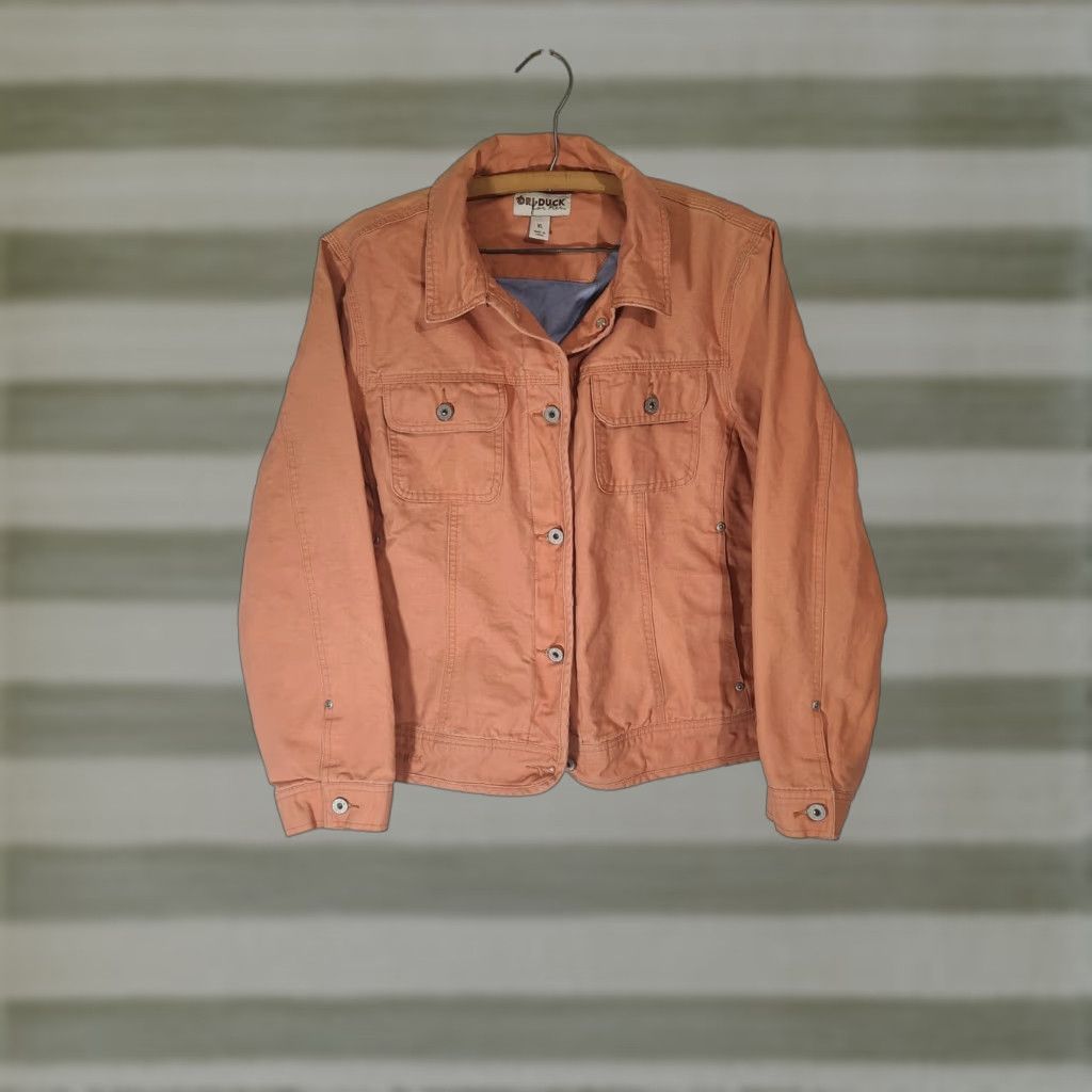 Vintage DRI DUCK Jacket Women's XL Soft Canvas Orange Button Front Peach 4 Her Casual Mid-Length 100% Cotton Zipper Logo Size XL / US 12-14 / IT 48-50 - 1 Thumbnail