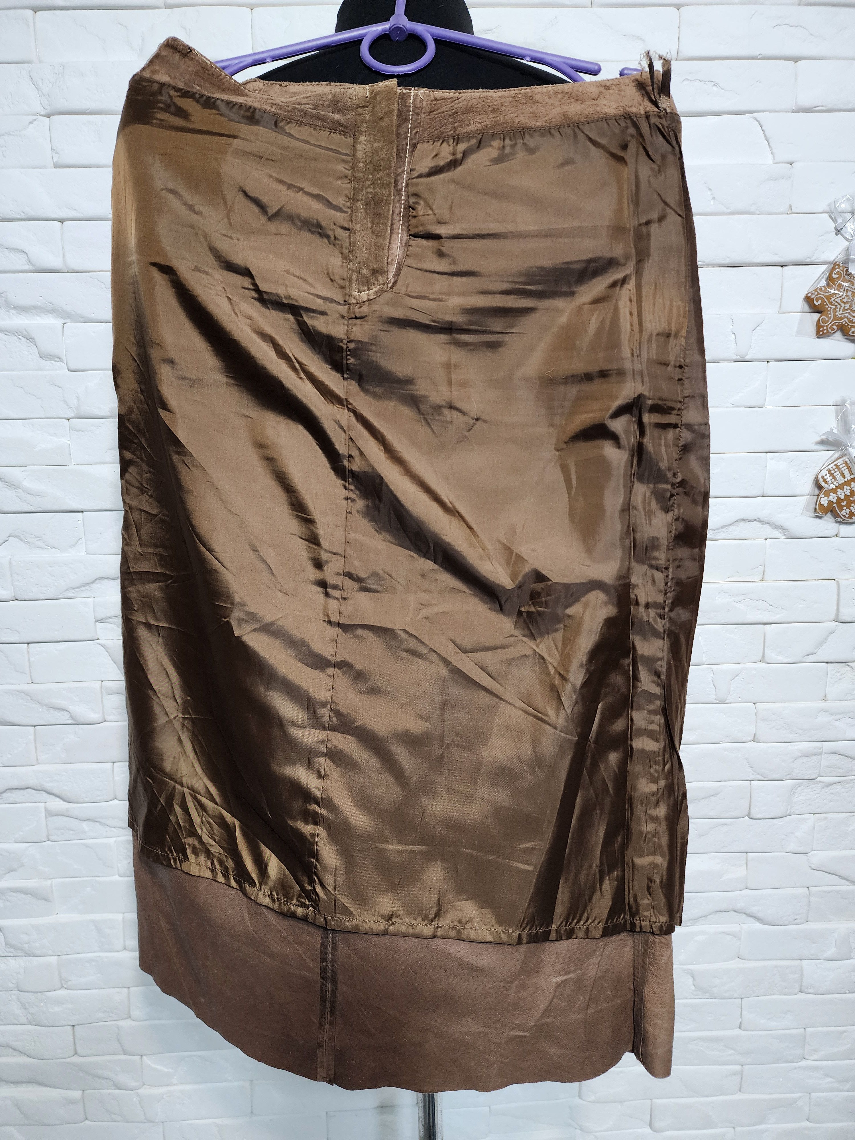 Other Brown Suede Leather Skirt, Plastic Zipper Fasteners Size 32" / US 10 / IT 46 - 9 Thumbnail