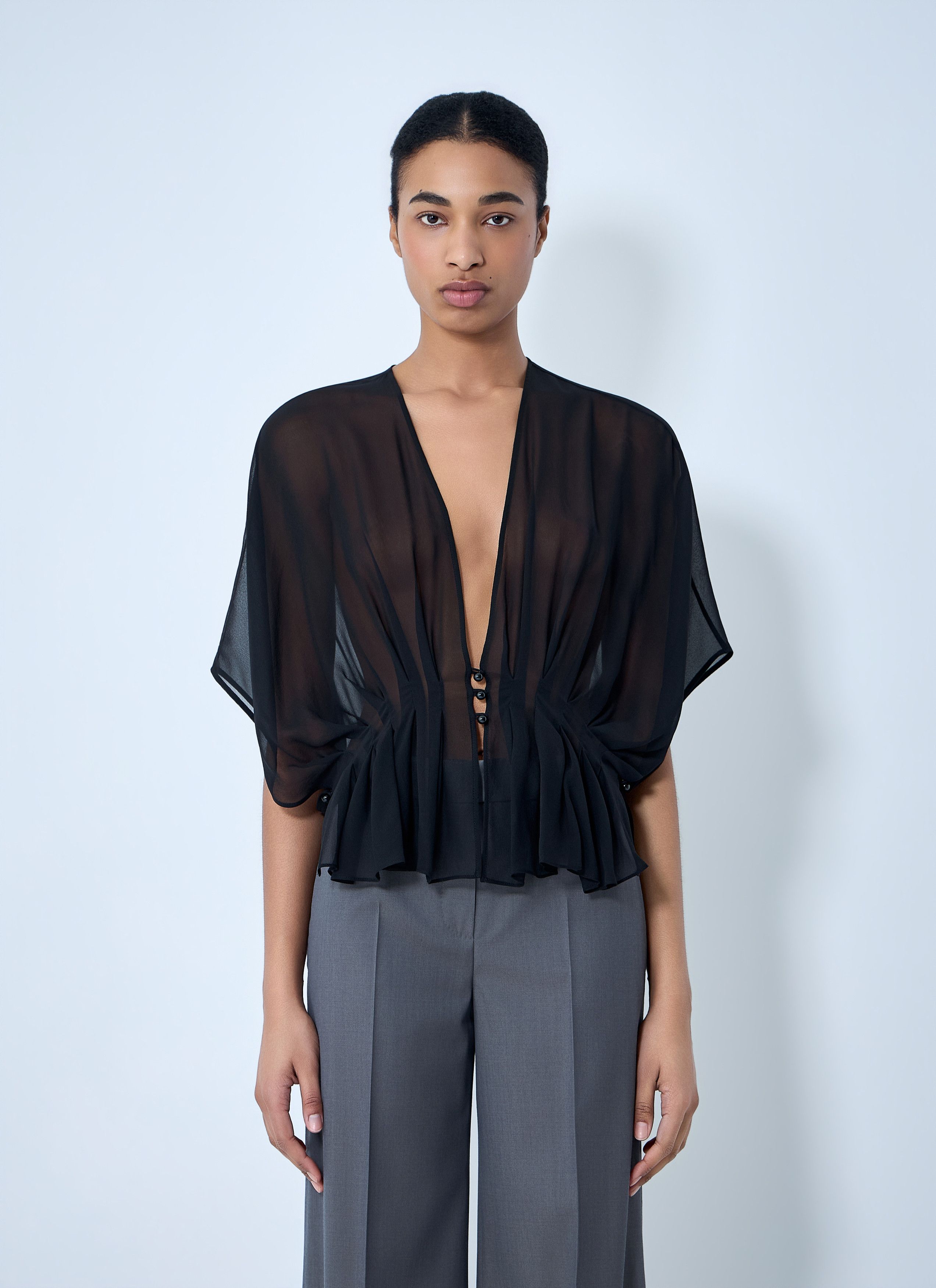 Max Mara Sheer Button-Front Blouse Size L / US 10 / IT 46 - 1 Thumbnail